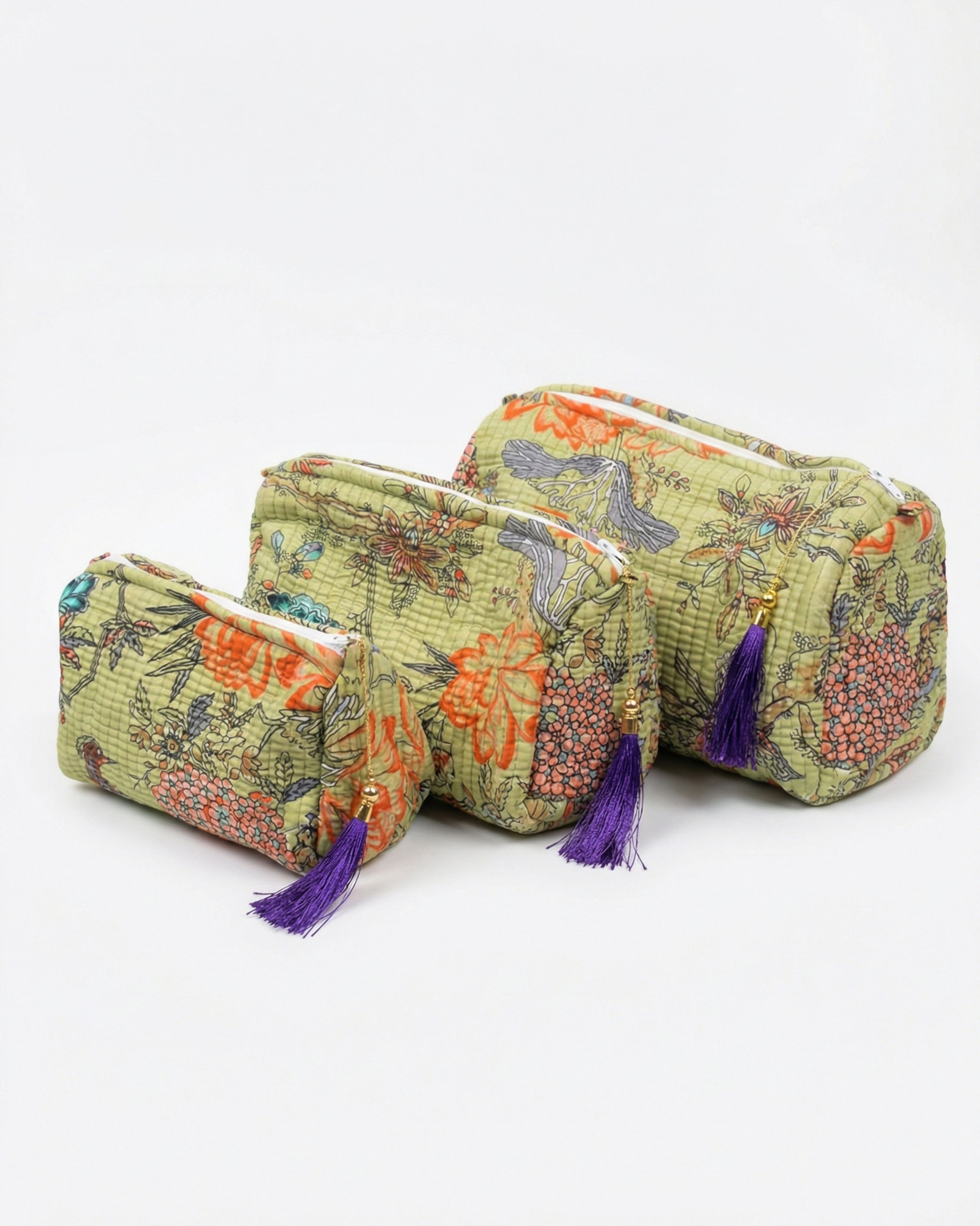 PEACOCK TALES GREEN POUCH SET