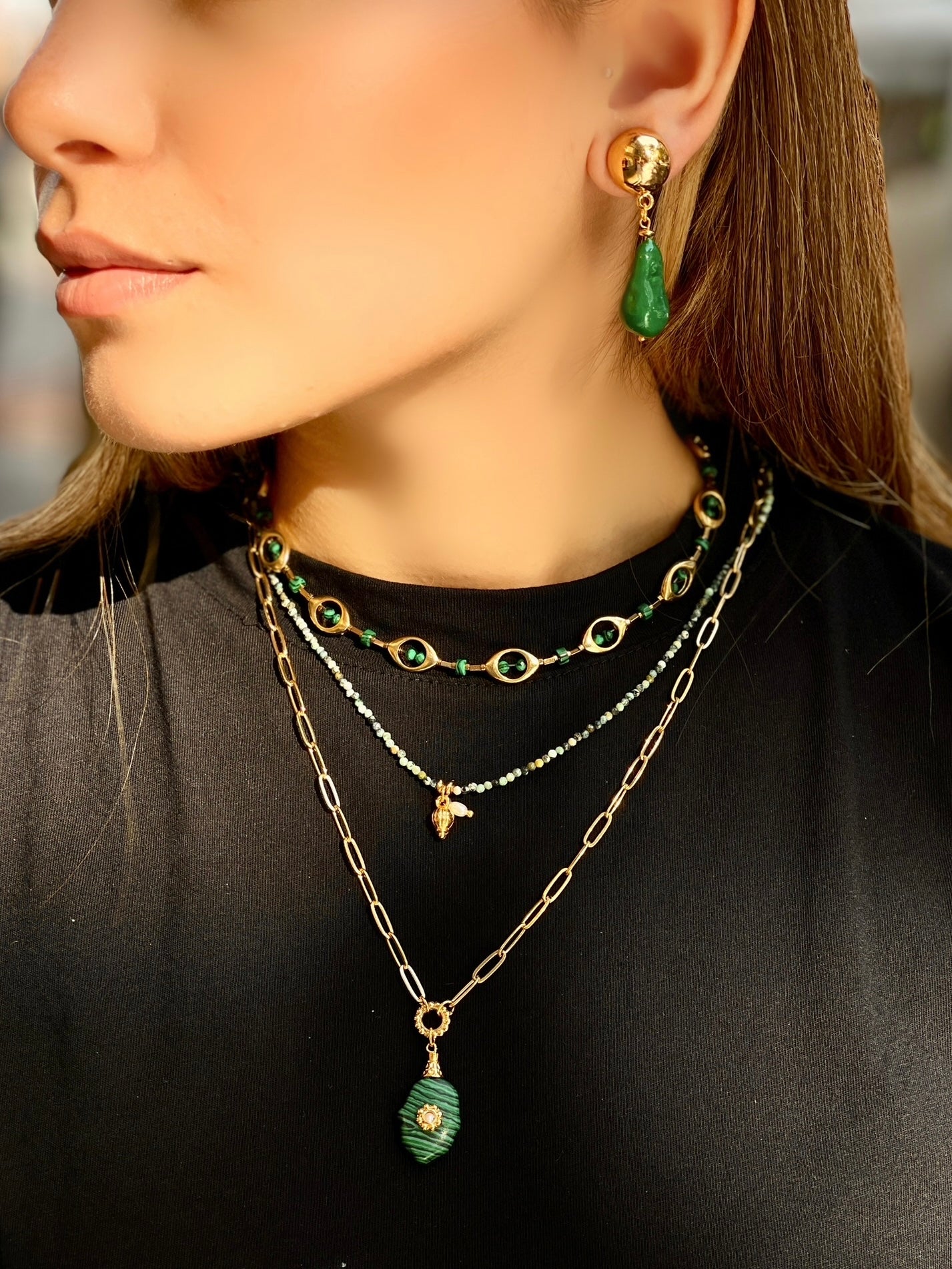HAMSA MALACHITE NECKLACE