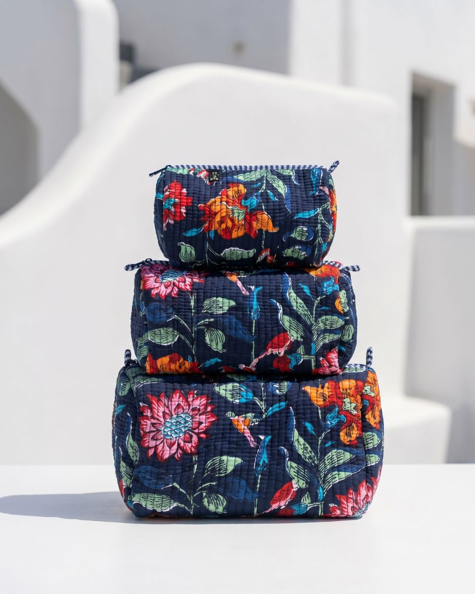 PAINTED PETALS NAVY POUCH SET