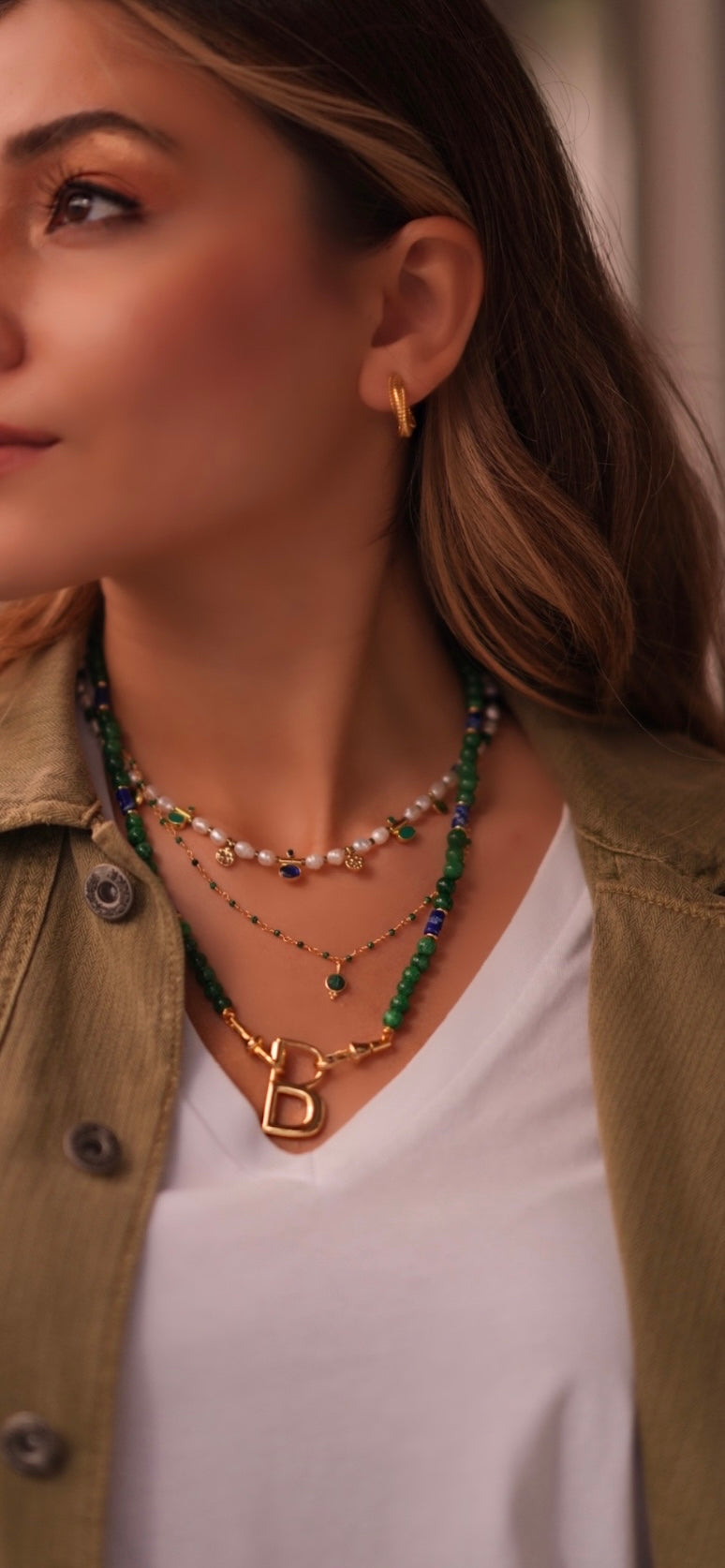 LOVE DROP MALACHITE LAPIS PEARL NECKLACE