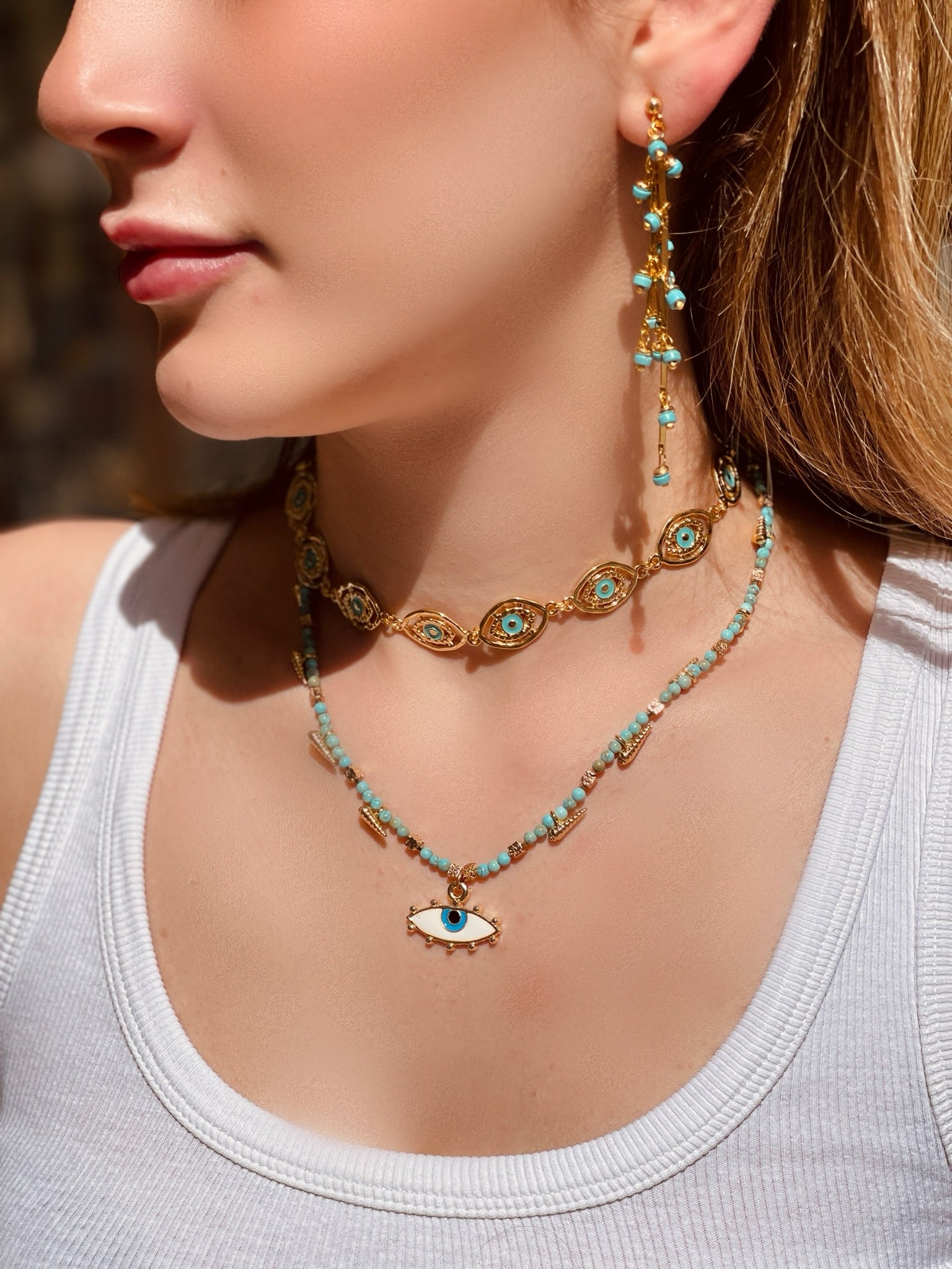 COASTAL HARMONY TURQUOISE EVIL EYE NECKLACE
