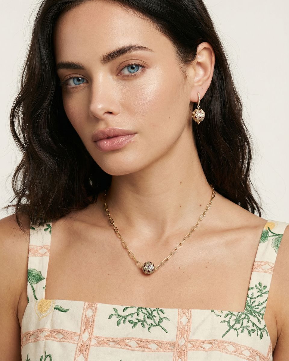 LUNA RUBY GOLD PLATED EARRINGS