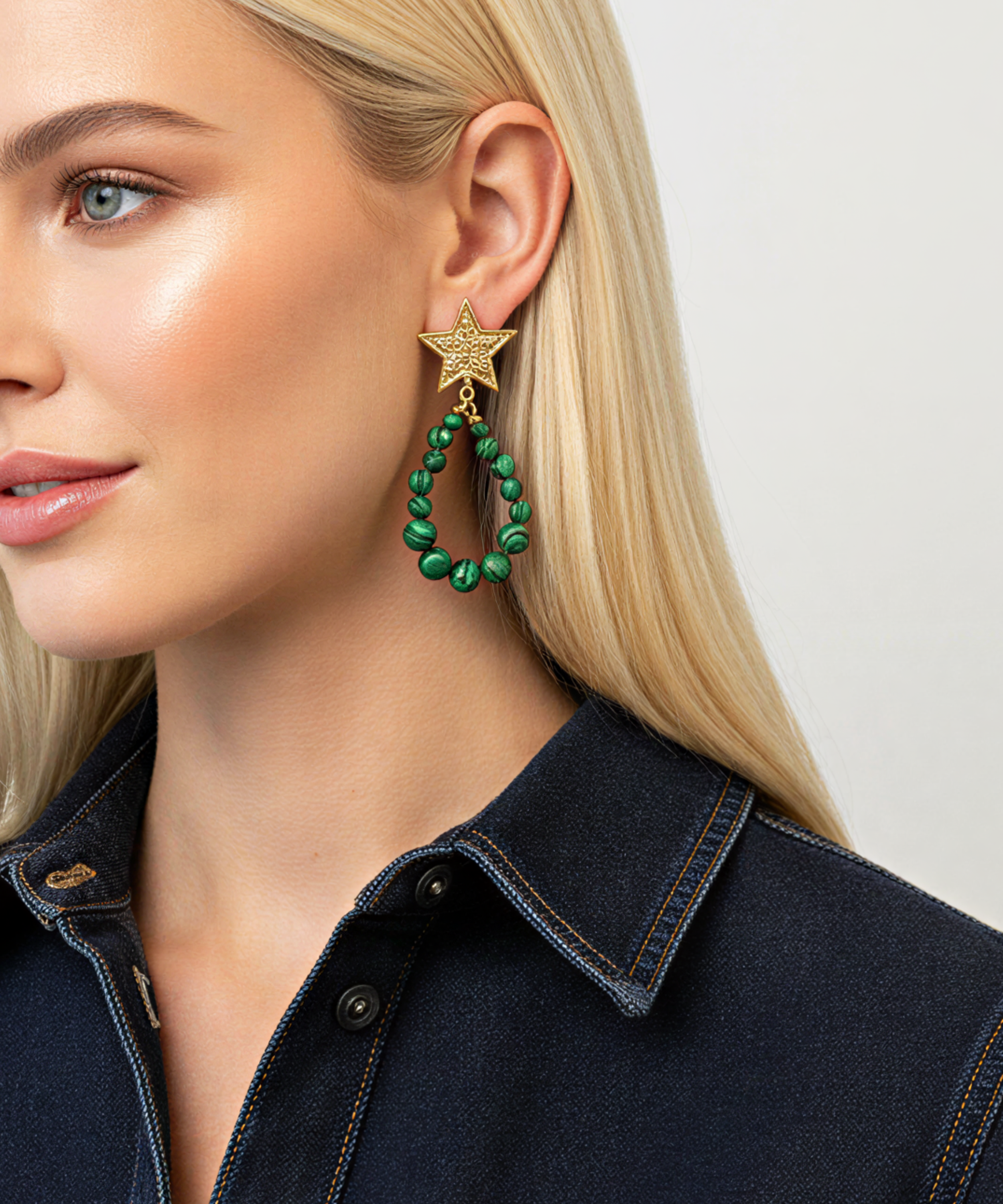 FESTIVE MALAHİT YILDIZ KÜPE