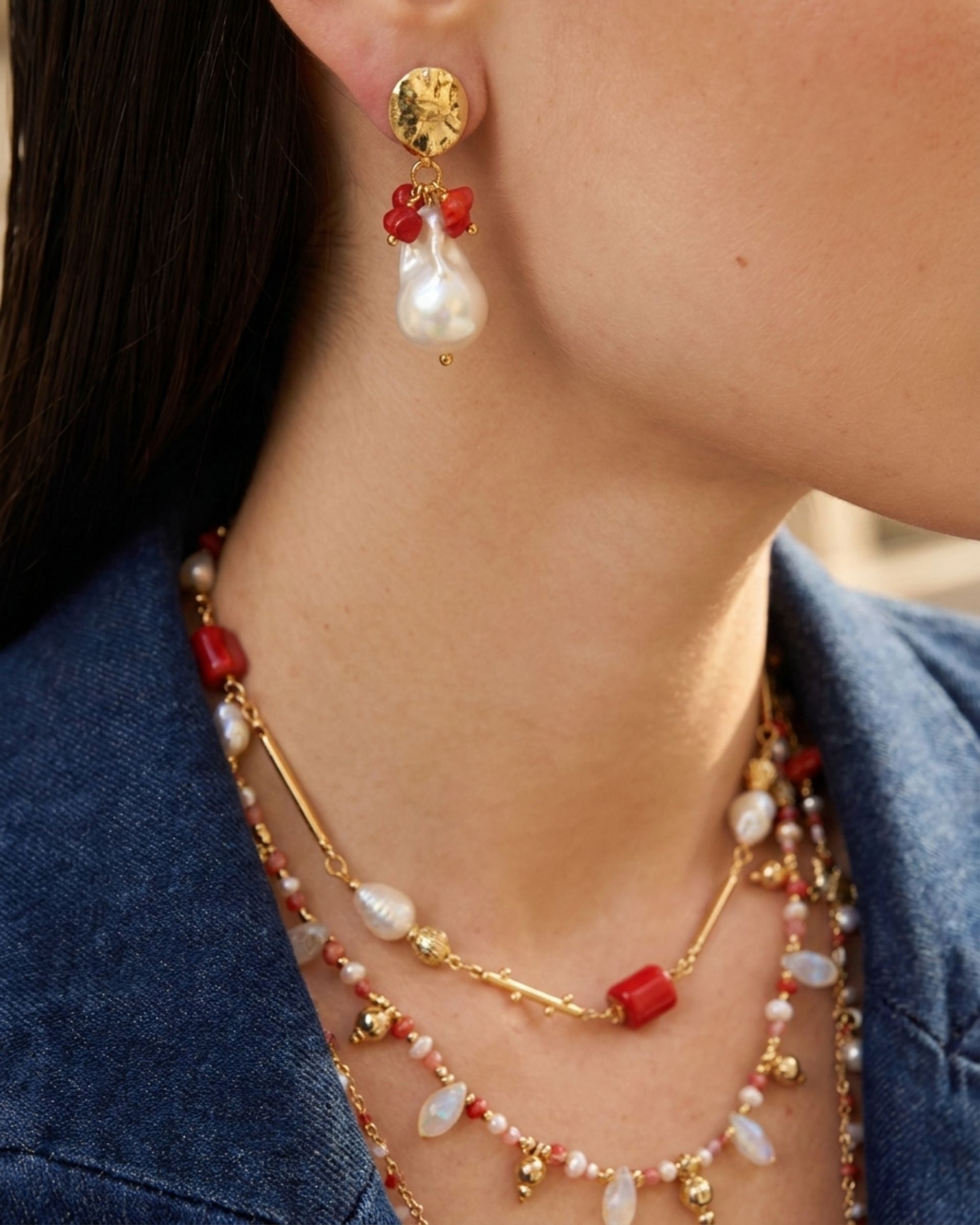 CAPRI QUEEN BAROQUE PEARL CORAL EARRINGS