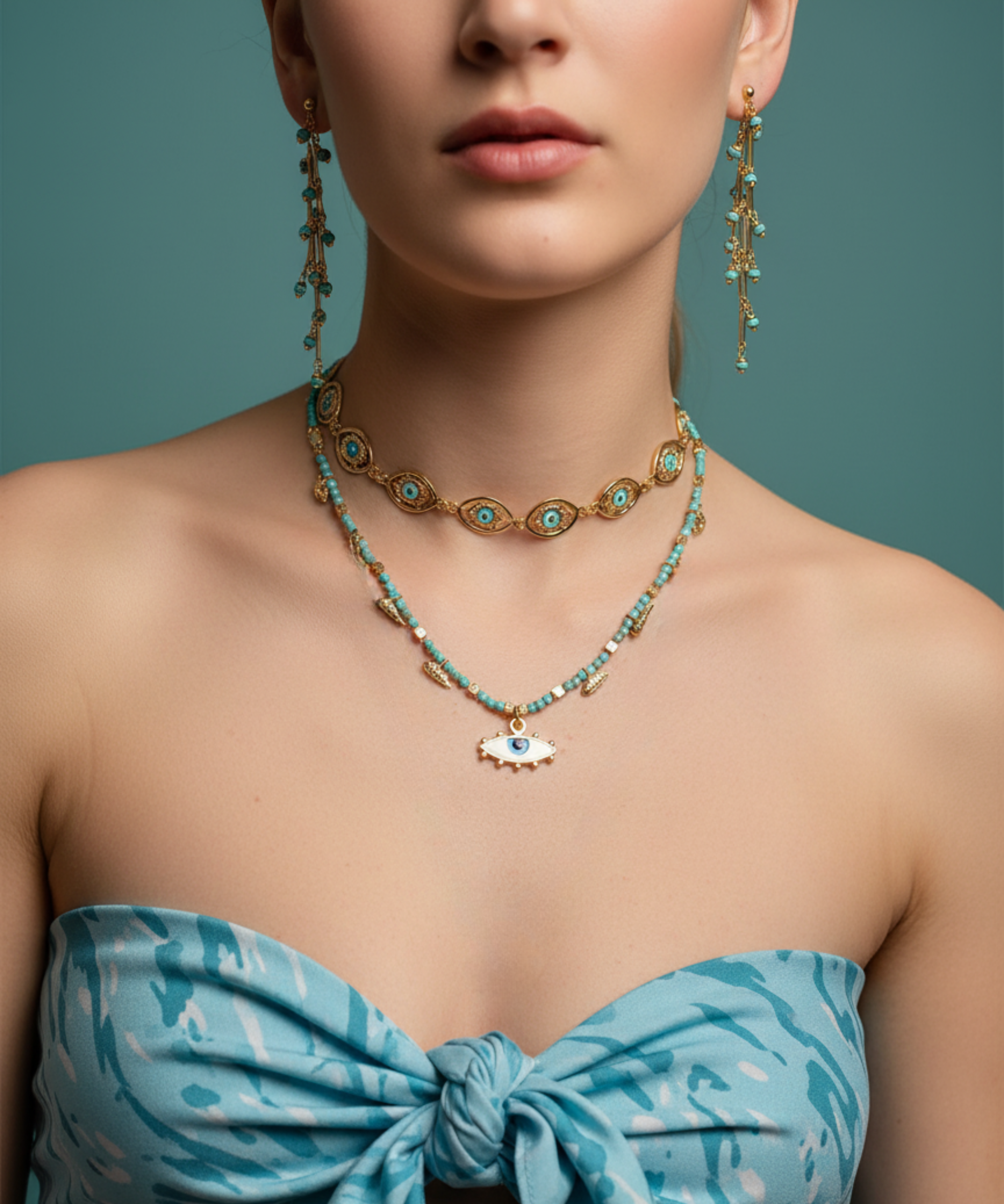 COASTAL HARMONY TURQUOISE EVIL EYE NECKLACE