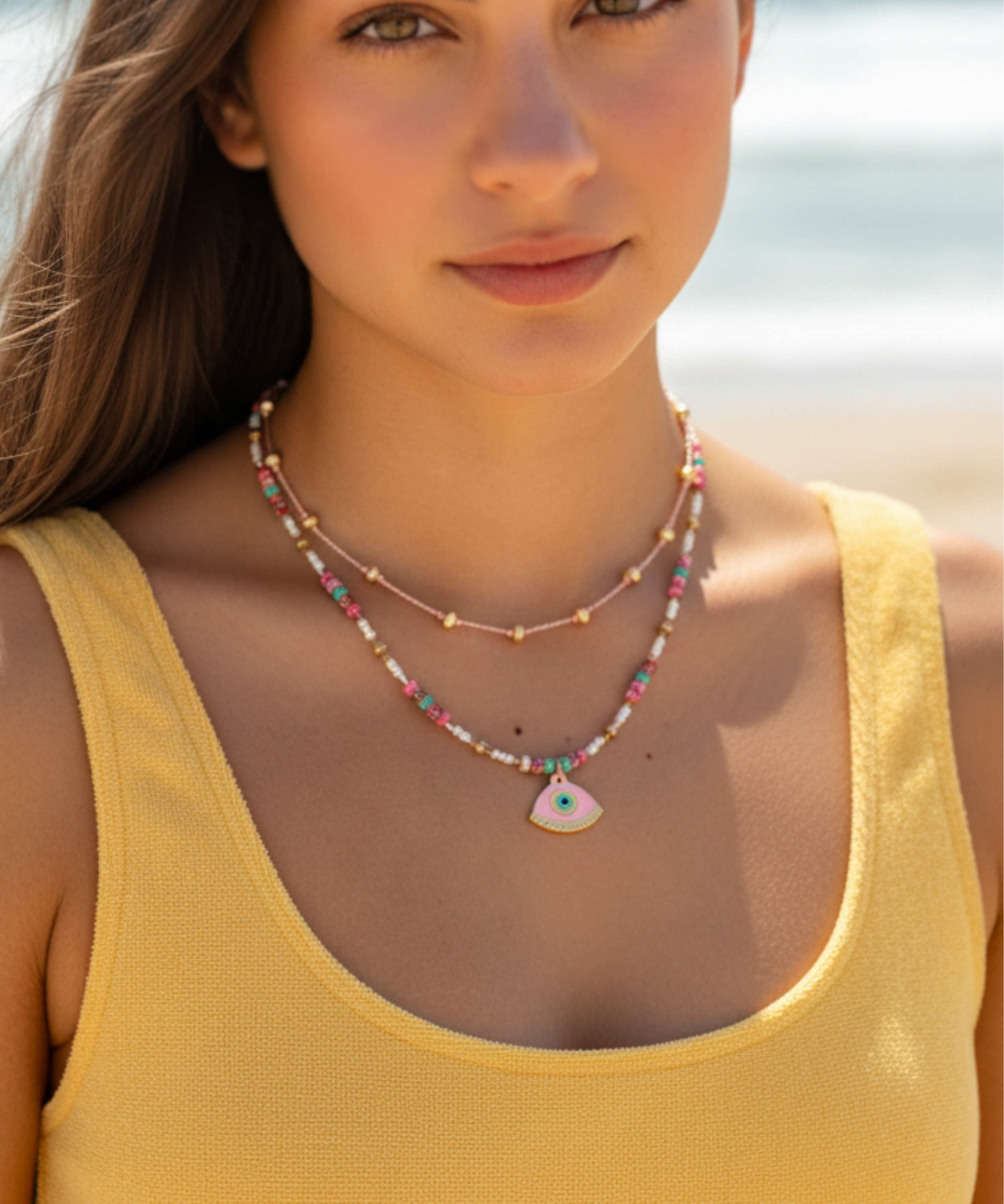 SUMMER ROSE EVIL EYE NECKLACE