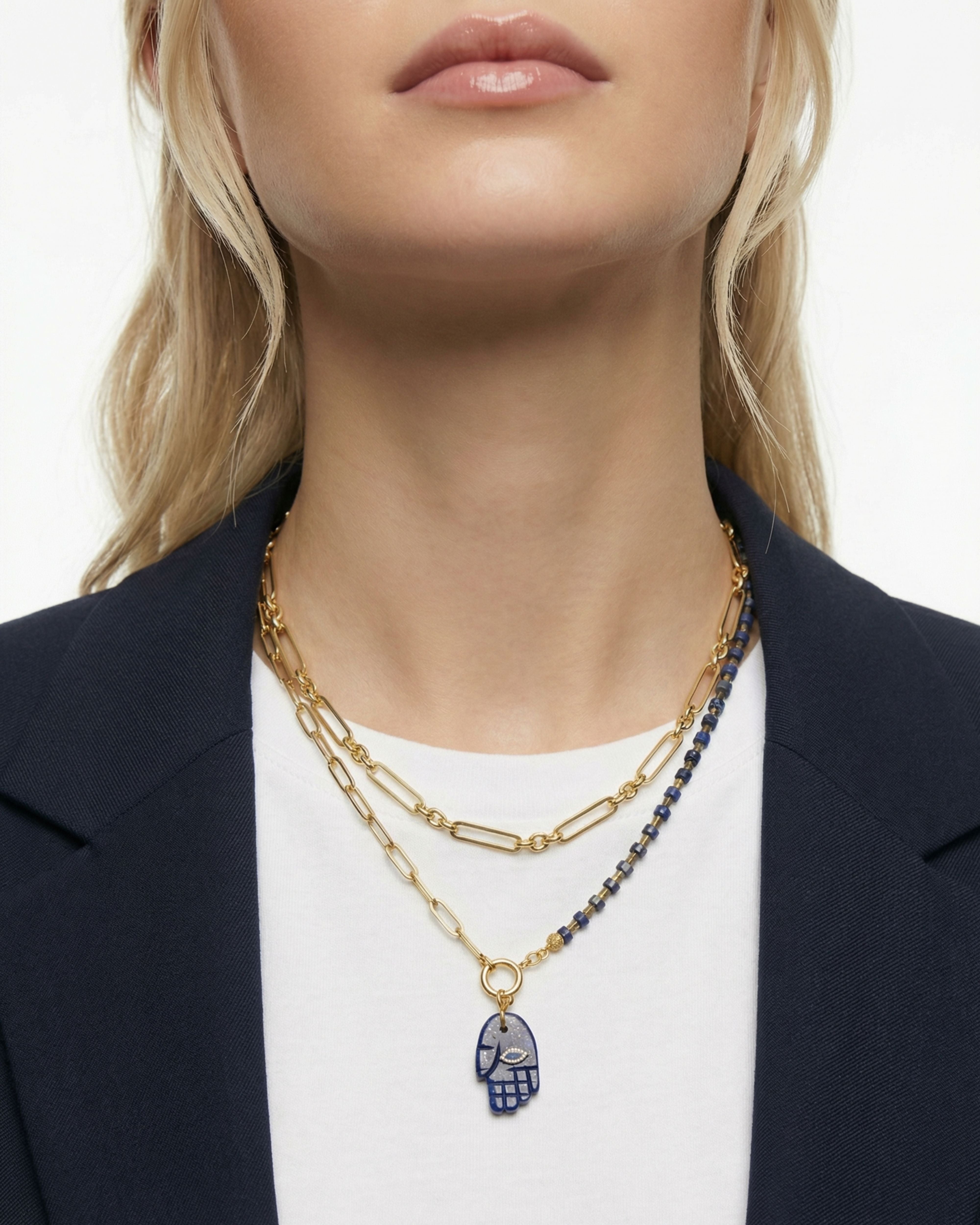YOUR SIDE LAPIS HAMSA NECKLACE