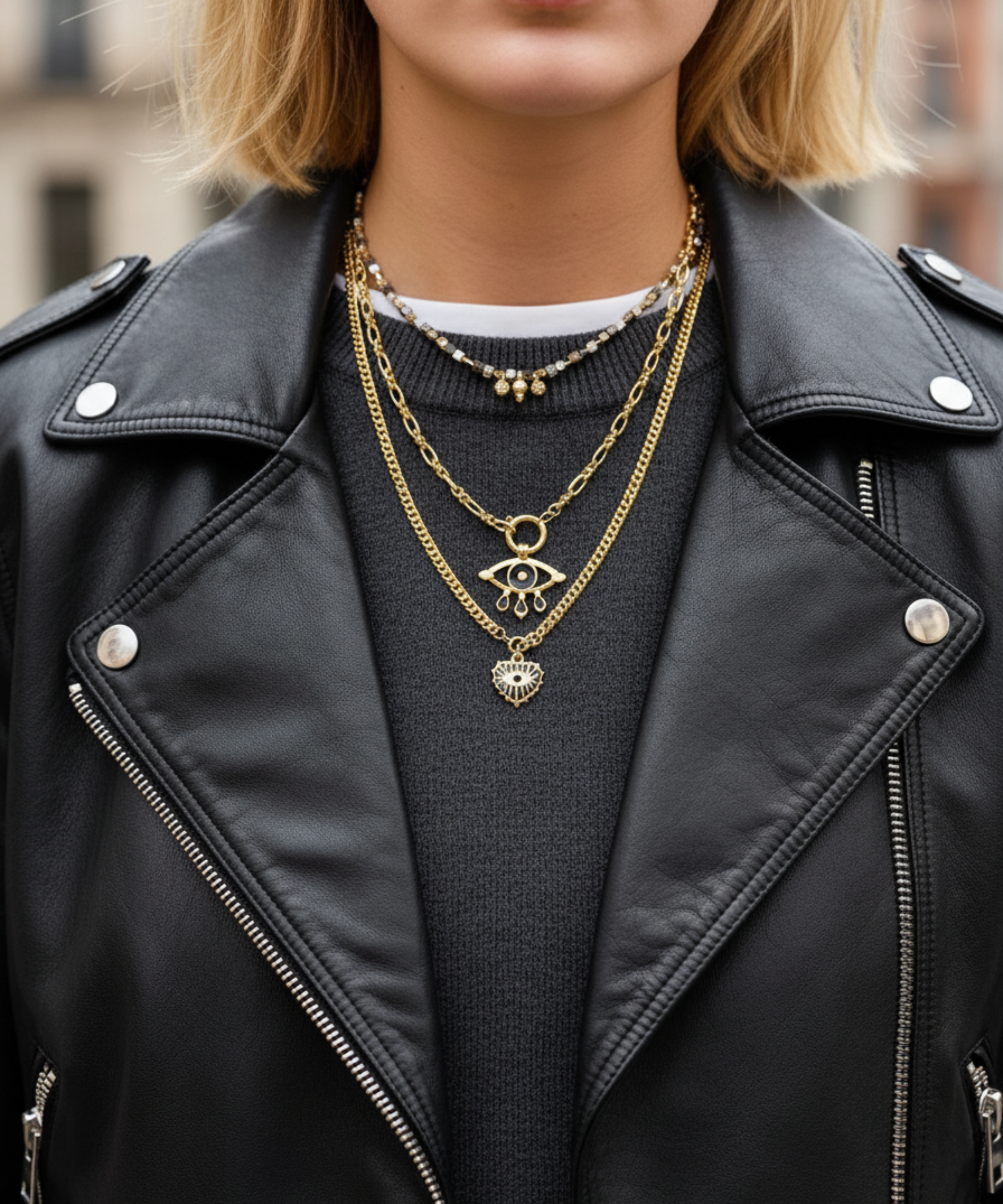 GOLDEN BRICKET DOUBLE ROW NAZAR NECKLACE