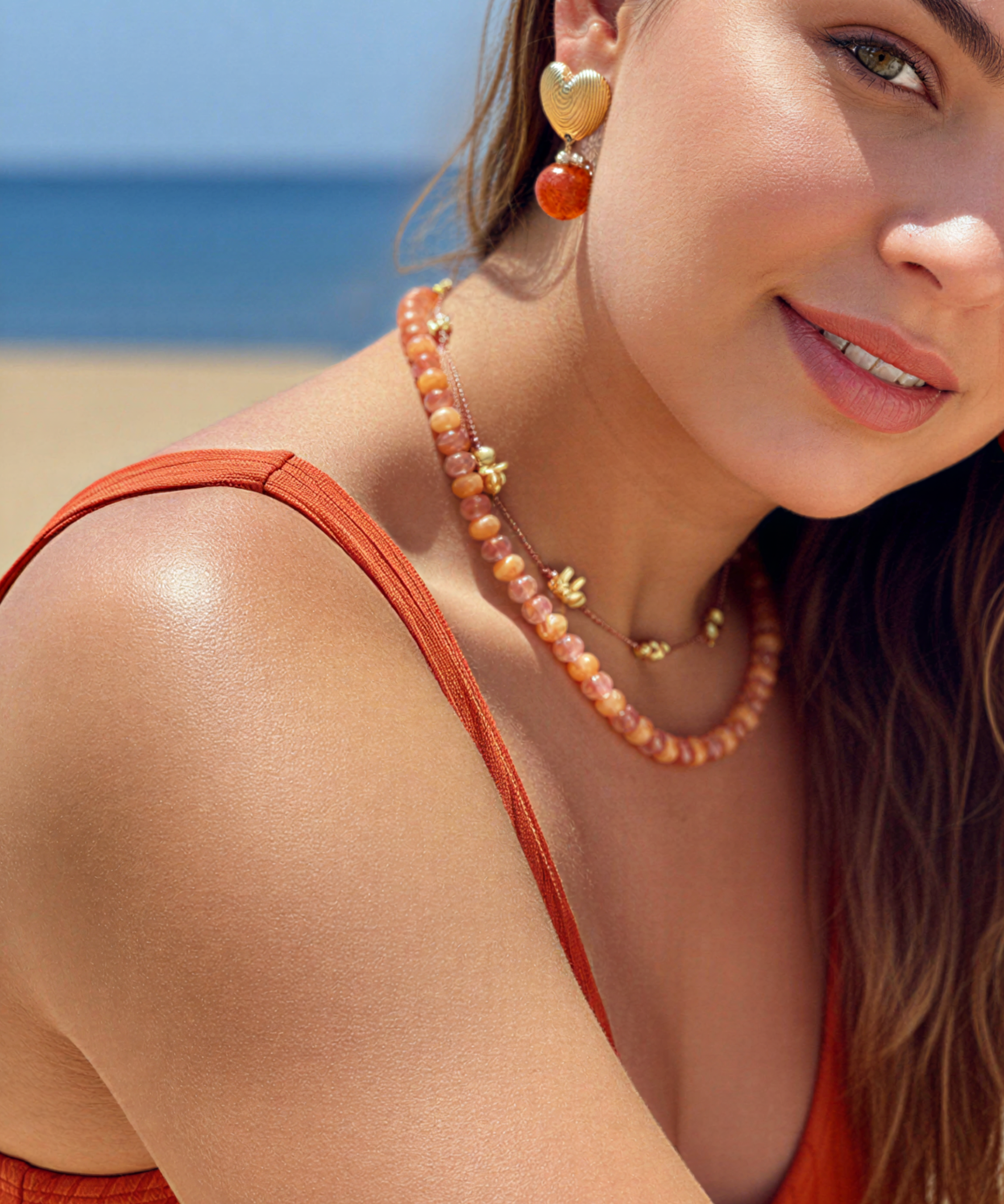 BONBON ORANGE PEARL HEART EARRINGS