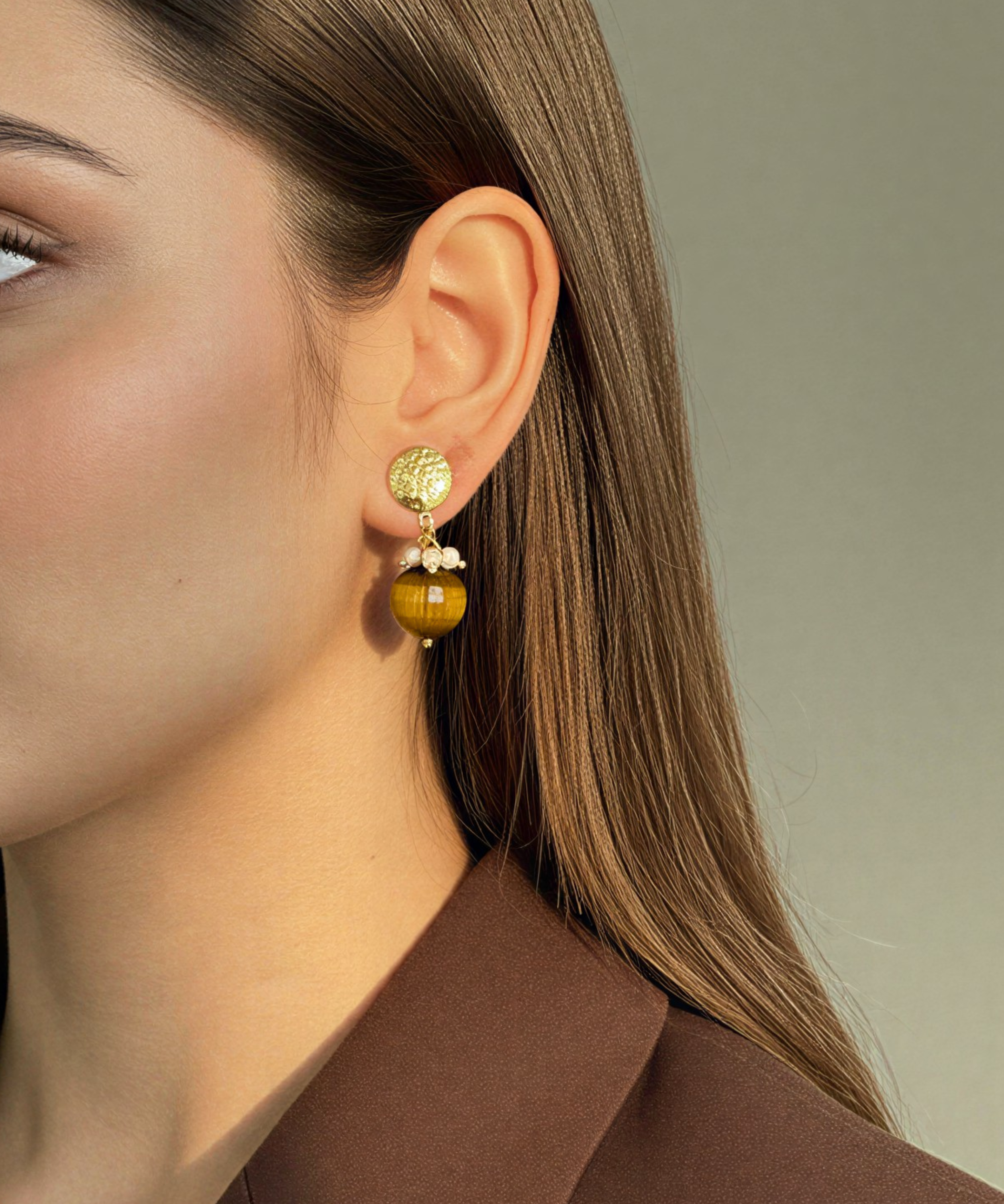 BONBON TIGER EYE PEARL EARRINGS