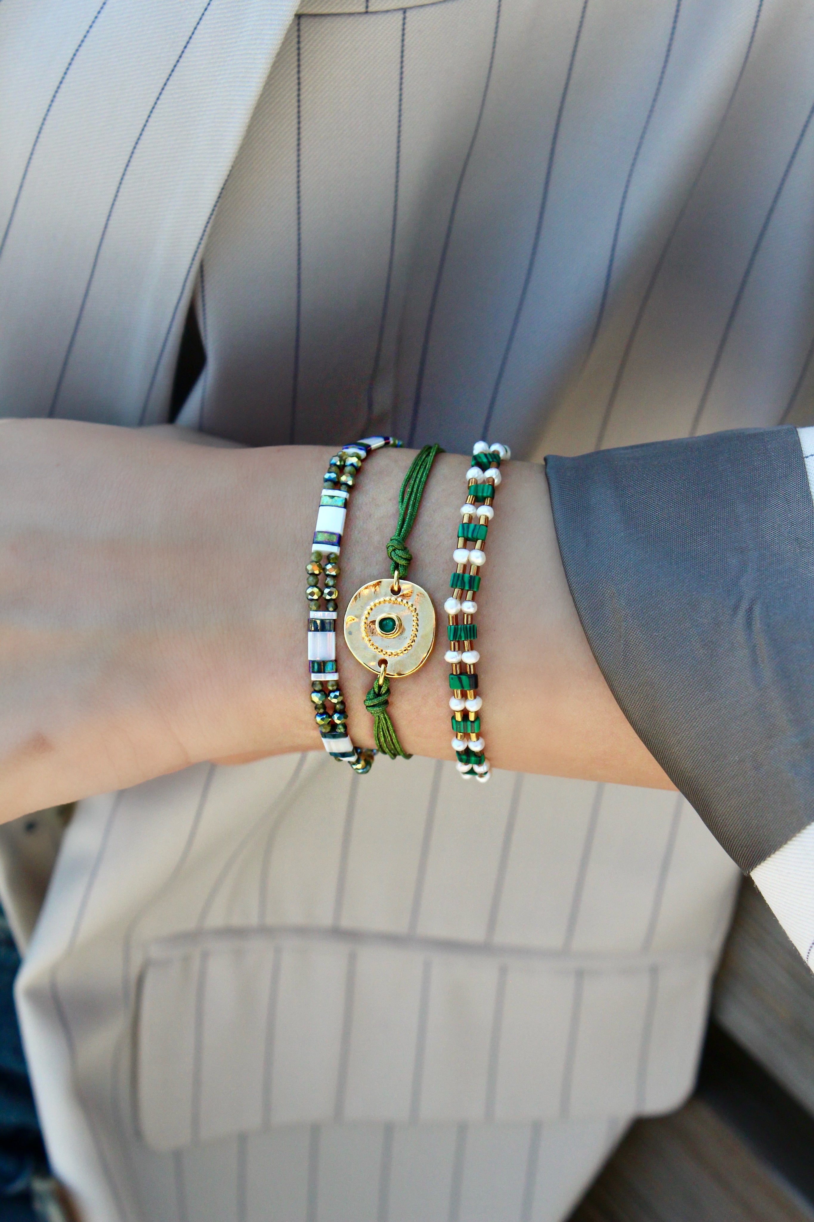 MALACHITE HUE PEARL BRACELET