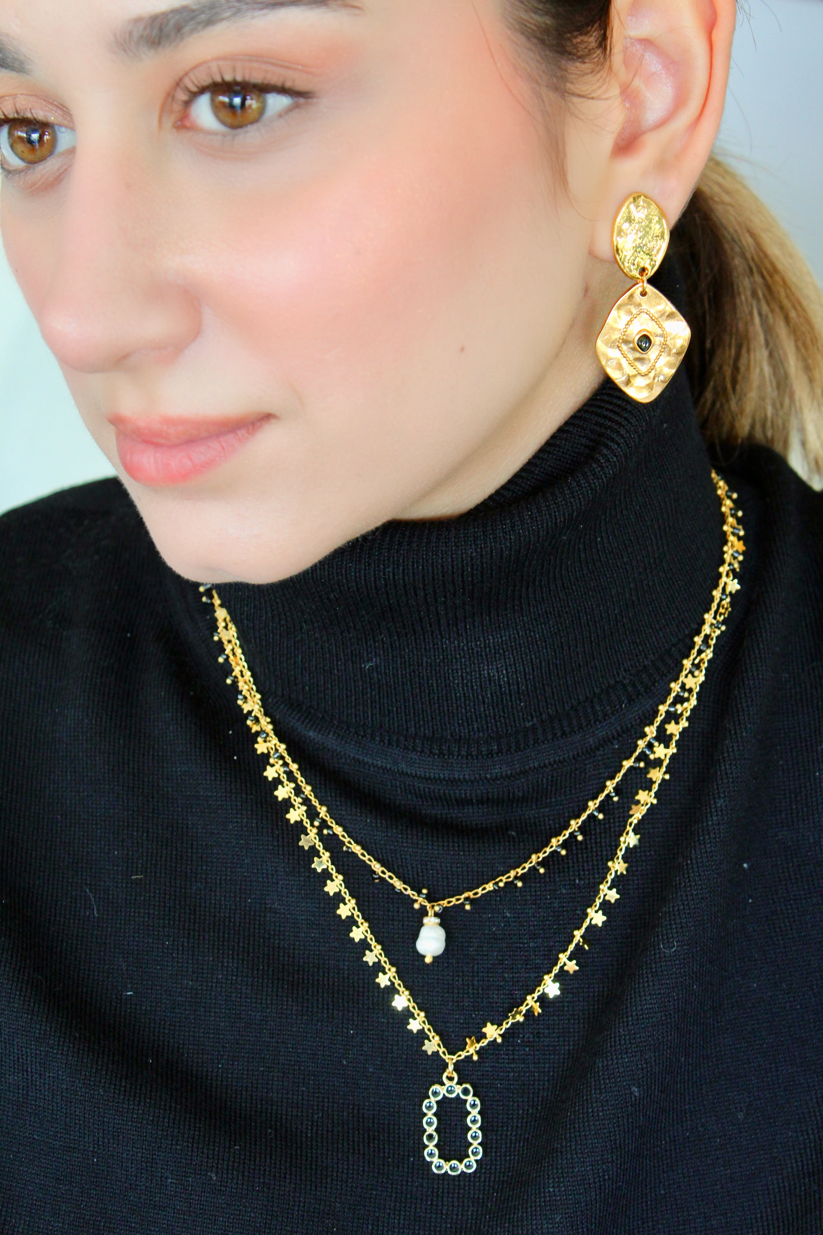 ECLIPSE GOLD ÇİFT SIRA SİYAH KOLYE