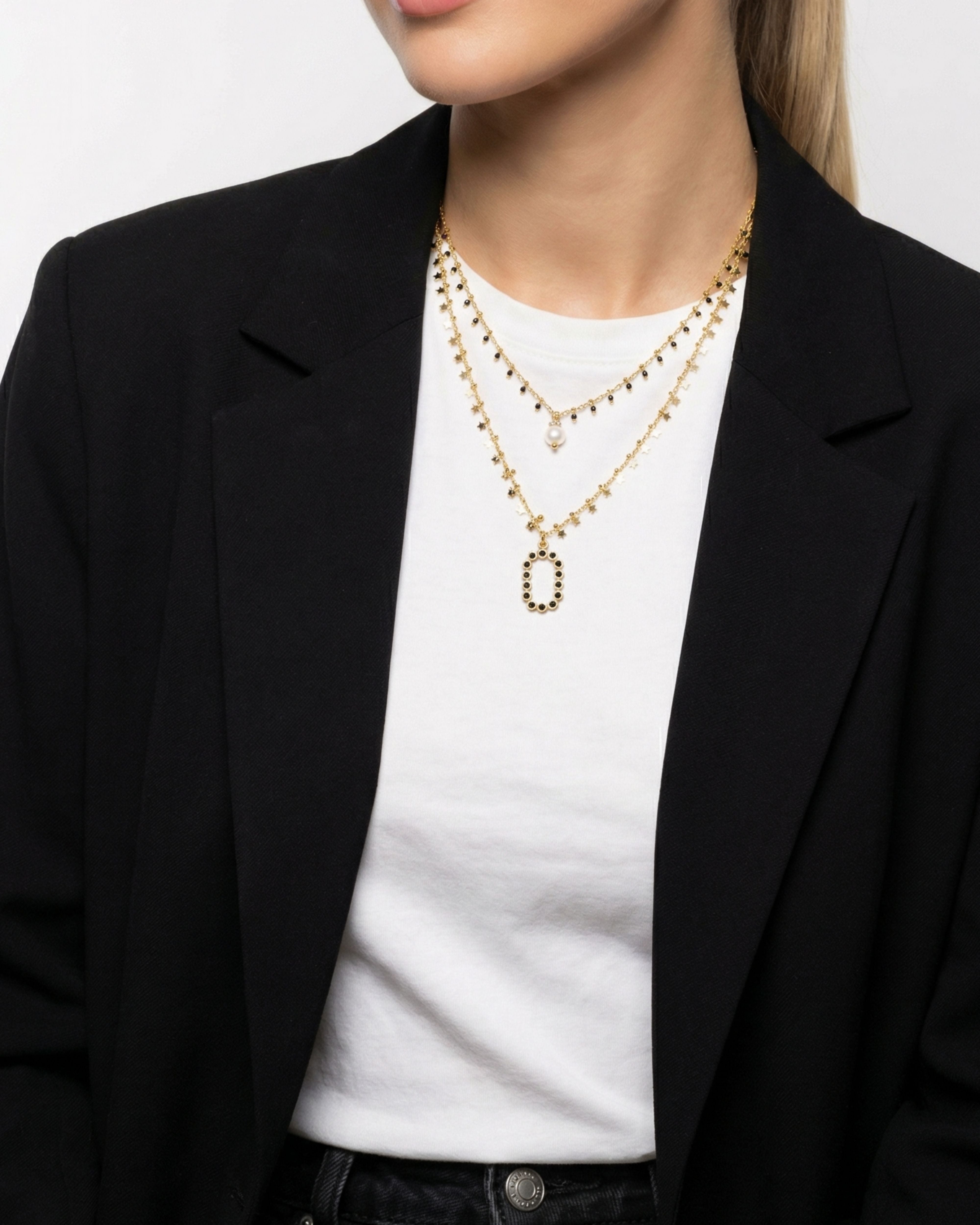 ECLIPSE GOLD DOUBLE ROW BLACK NECKLACE