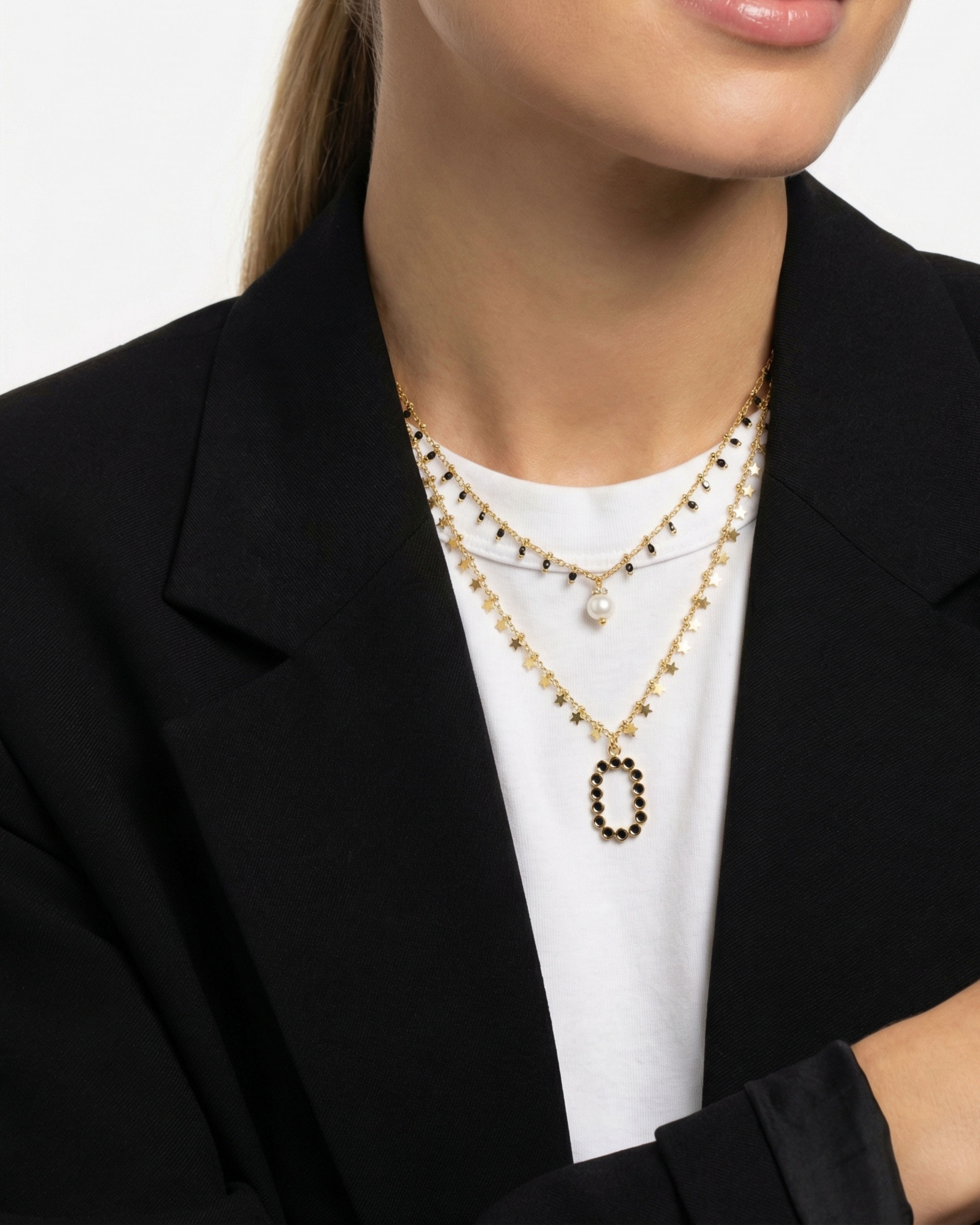 ECLIPSE GOLD DOUBLE ROW BLACK NECKLACE