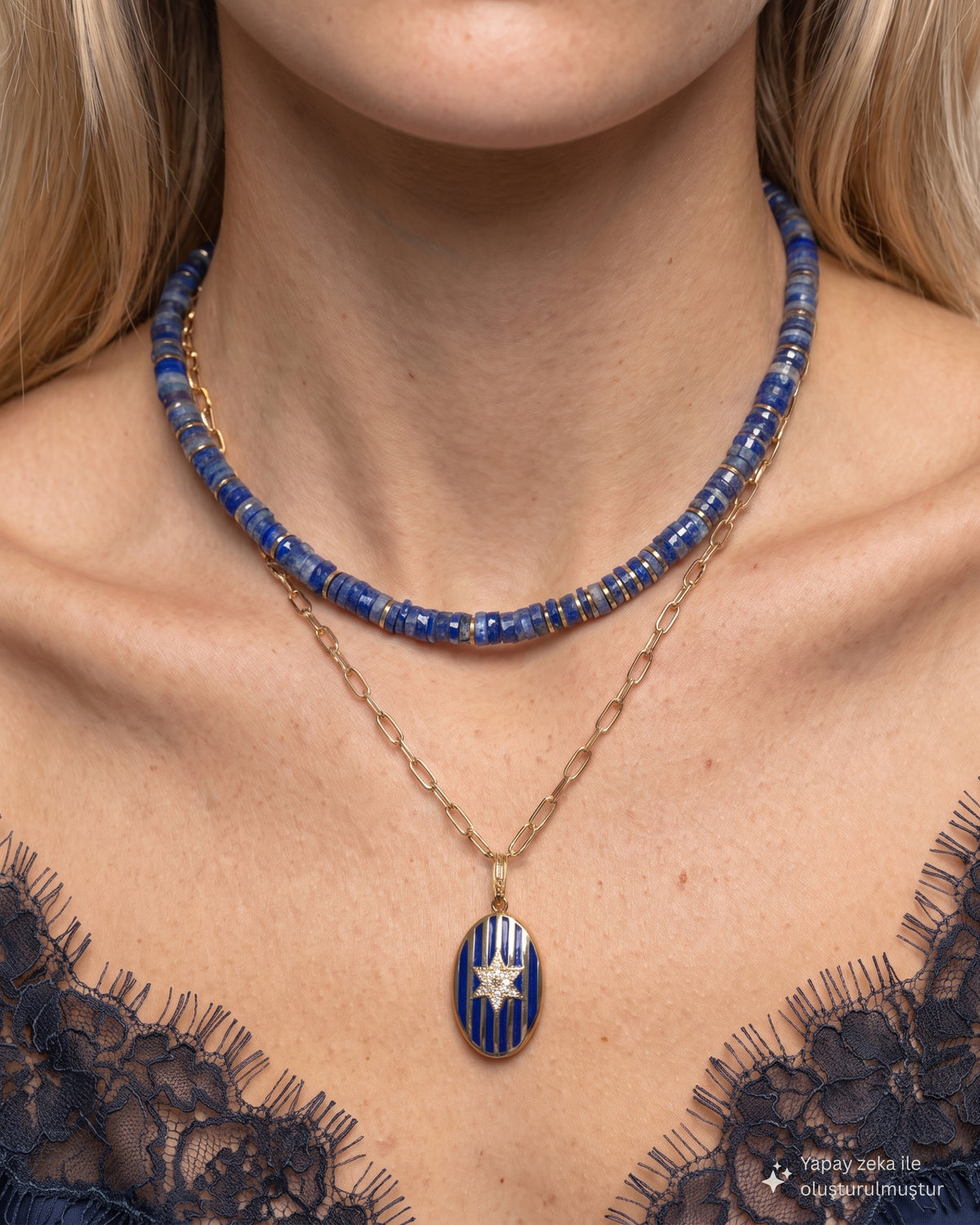 STELLA NAVY MEDAL NECKLACE
