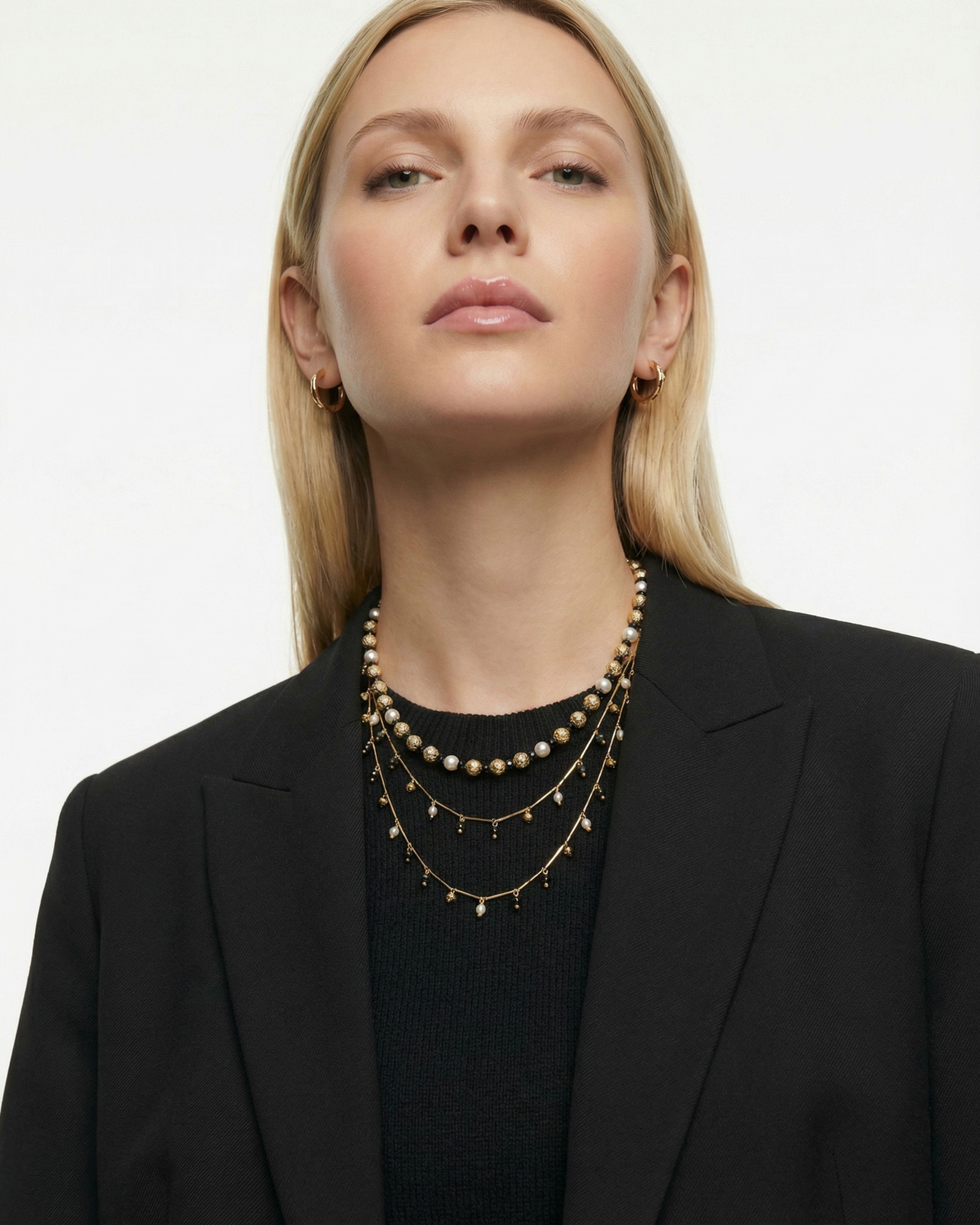 DANCING DISCO BLACK SPARKLE LONG NECKLACE