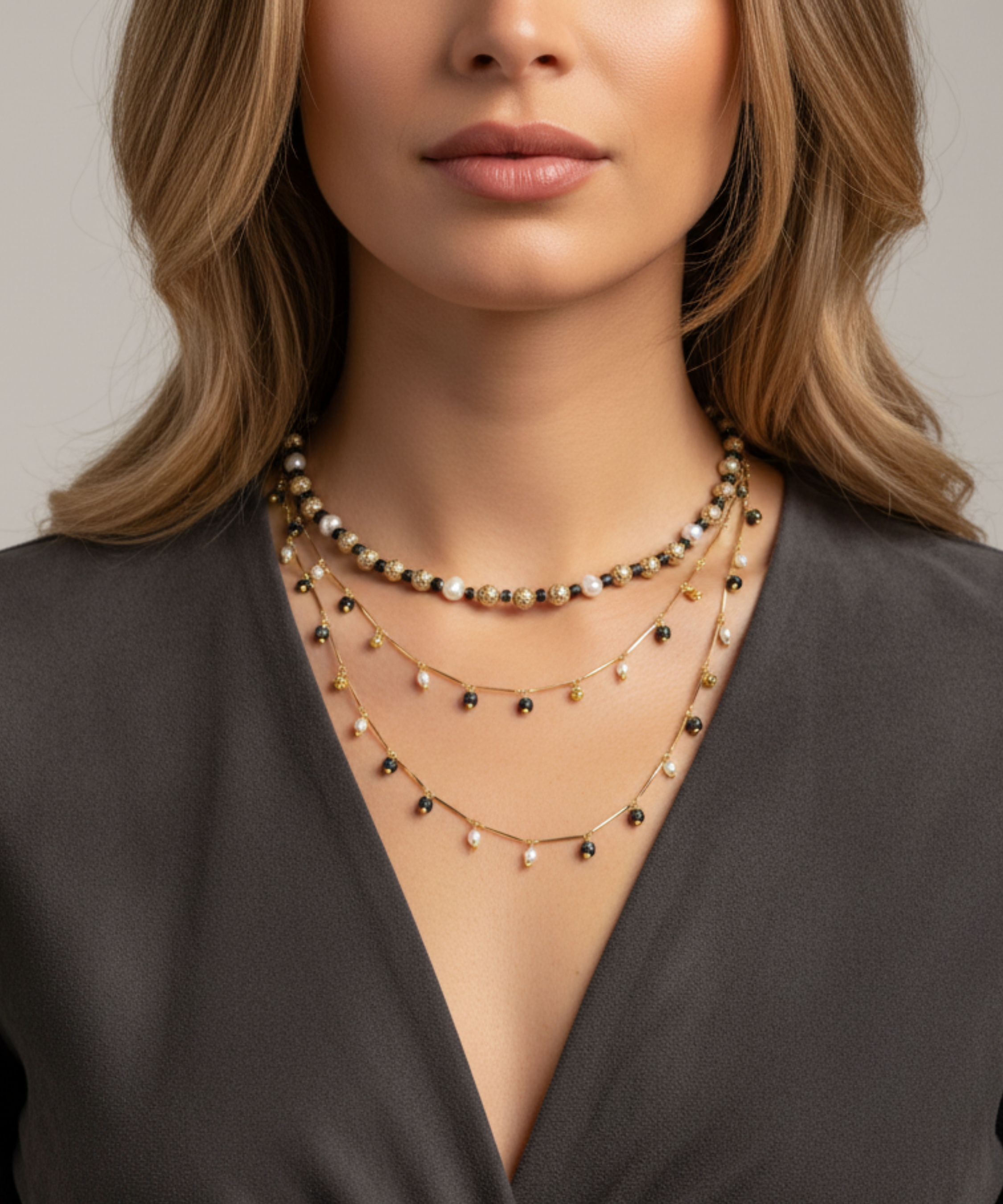 DANCING DISCO BLACK SPARKLE LONG NECKLACE