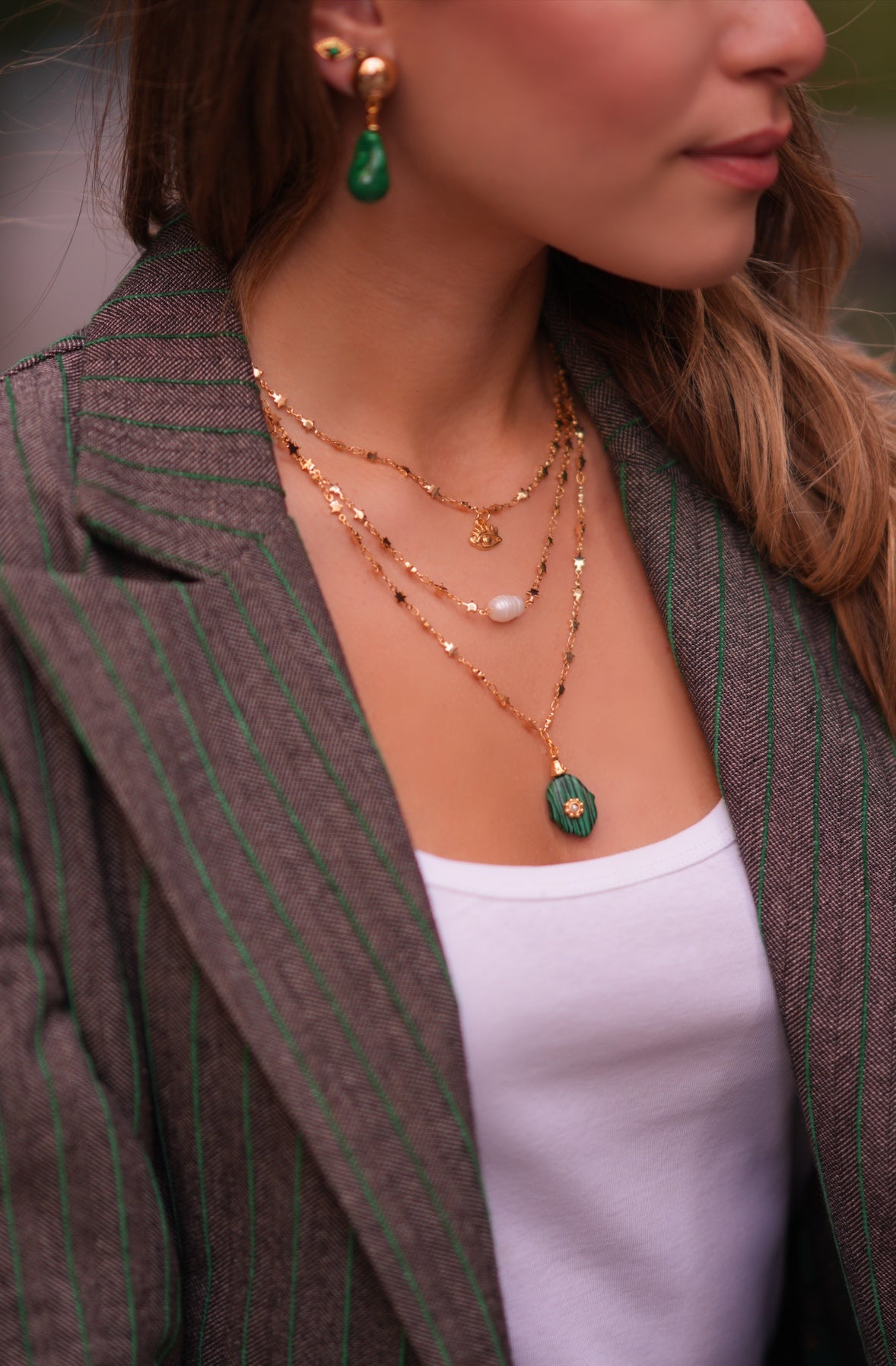 HAMSA MALACHITE CHAIN NECKLACE