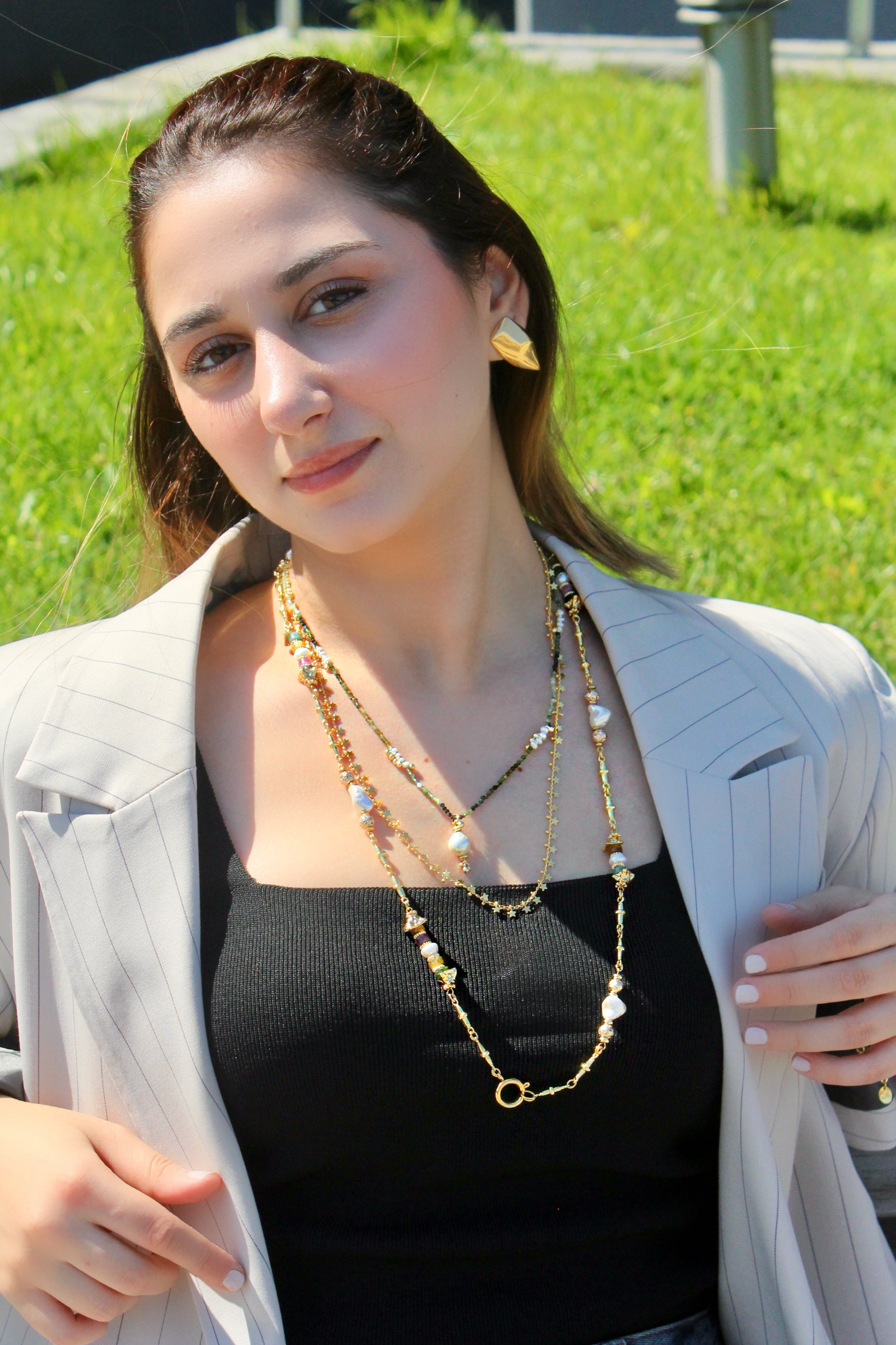 EMERALD SPELL ÇİFT SIRA ZİNCİR KOLYE