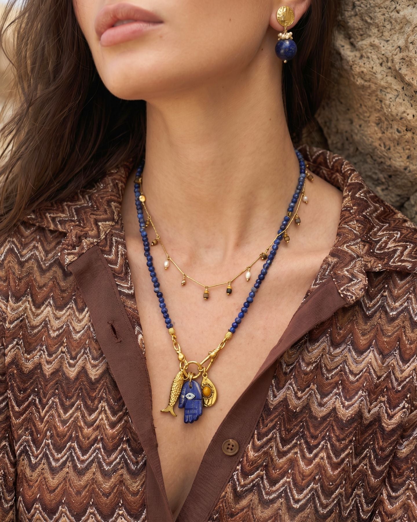 FORTUNE LAPİS HAMSA CHARM KOLYE