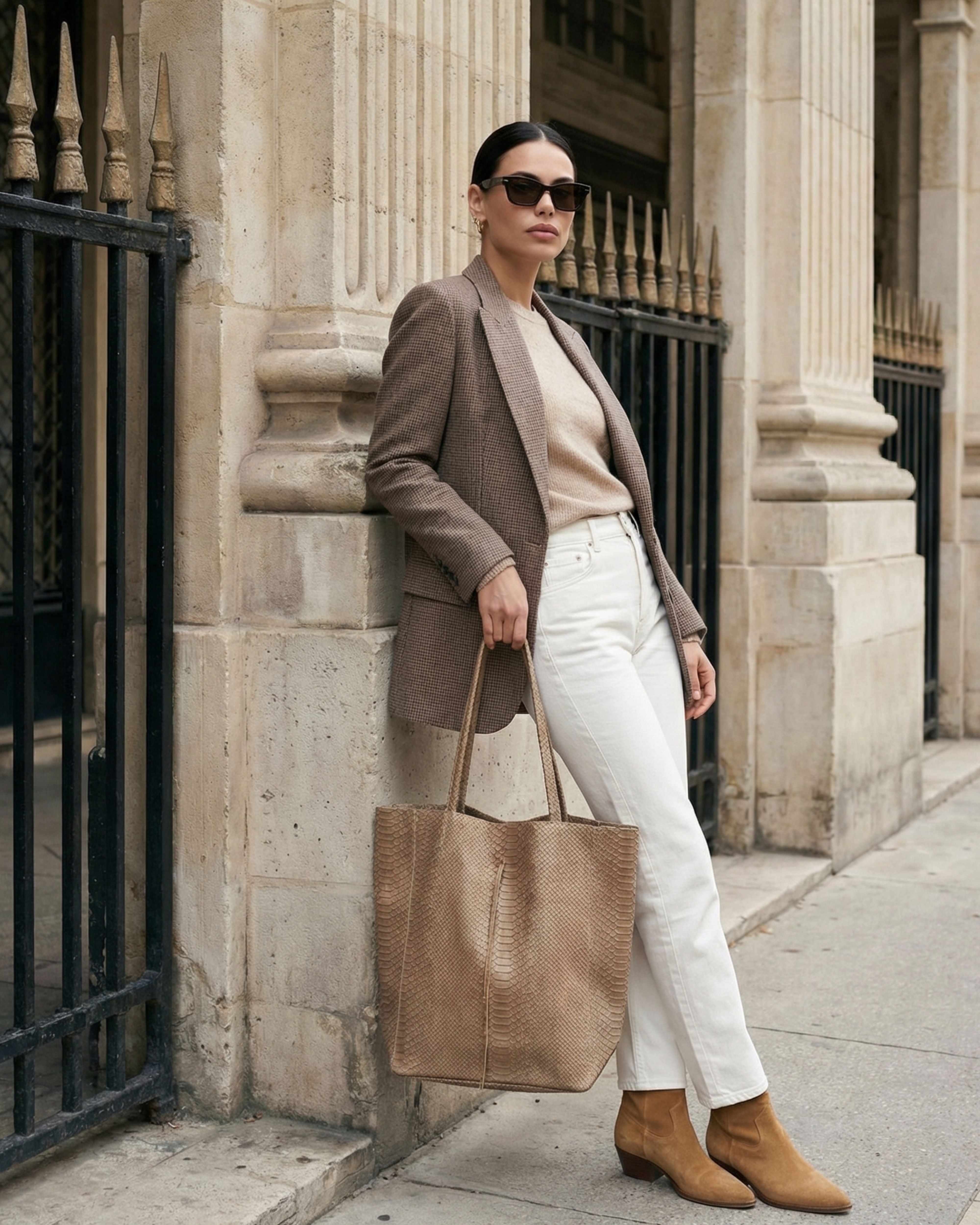 ESSENTIAL BEIGE LEATHER LARGE TOTE BAG