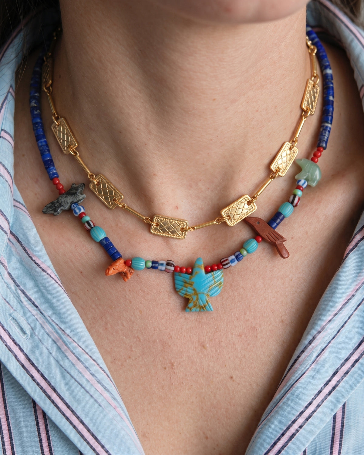 AVORA LAPIS MULTI EAGLE NECKLACE