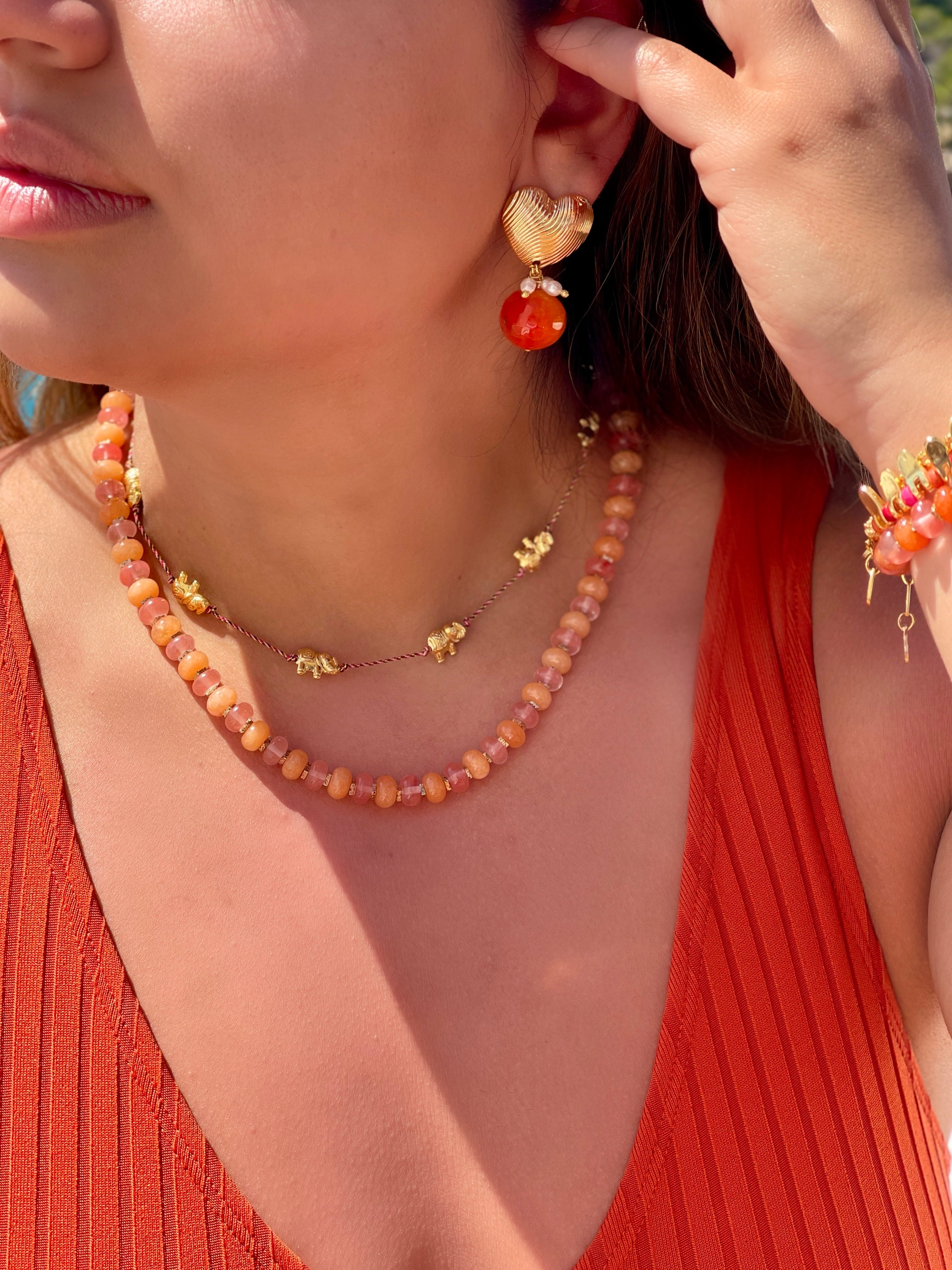 BONBON ORANGE PEARL HEART EARRINGS