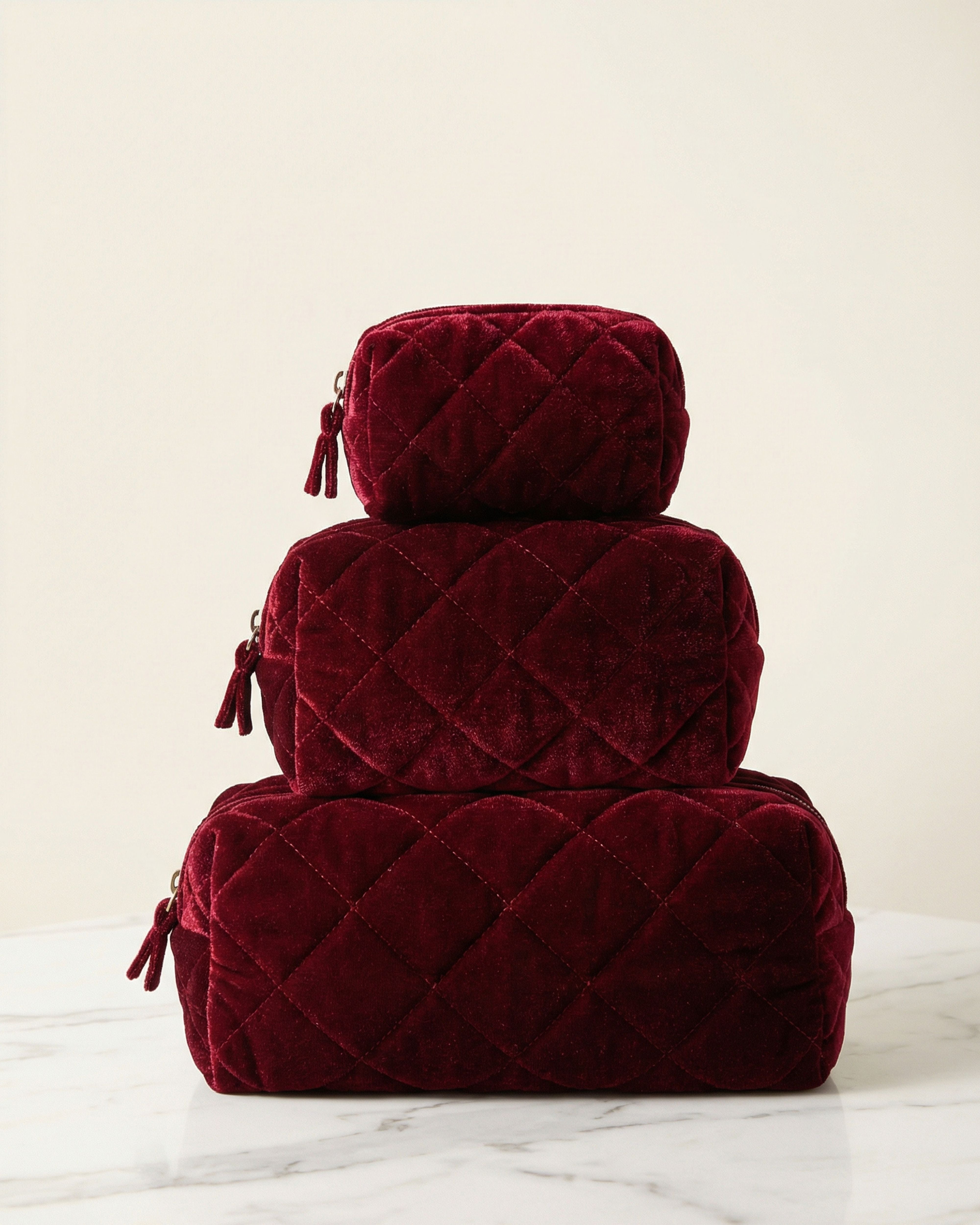 BURGUNDY VELVET POUCH SET