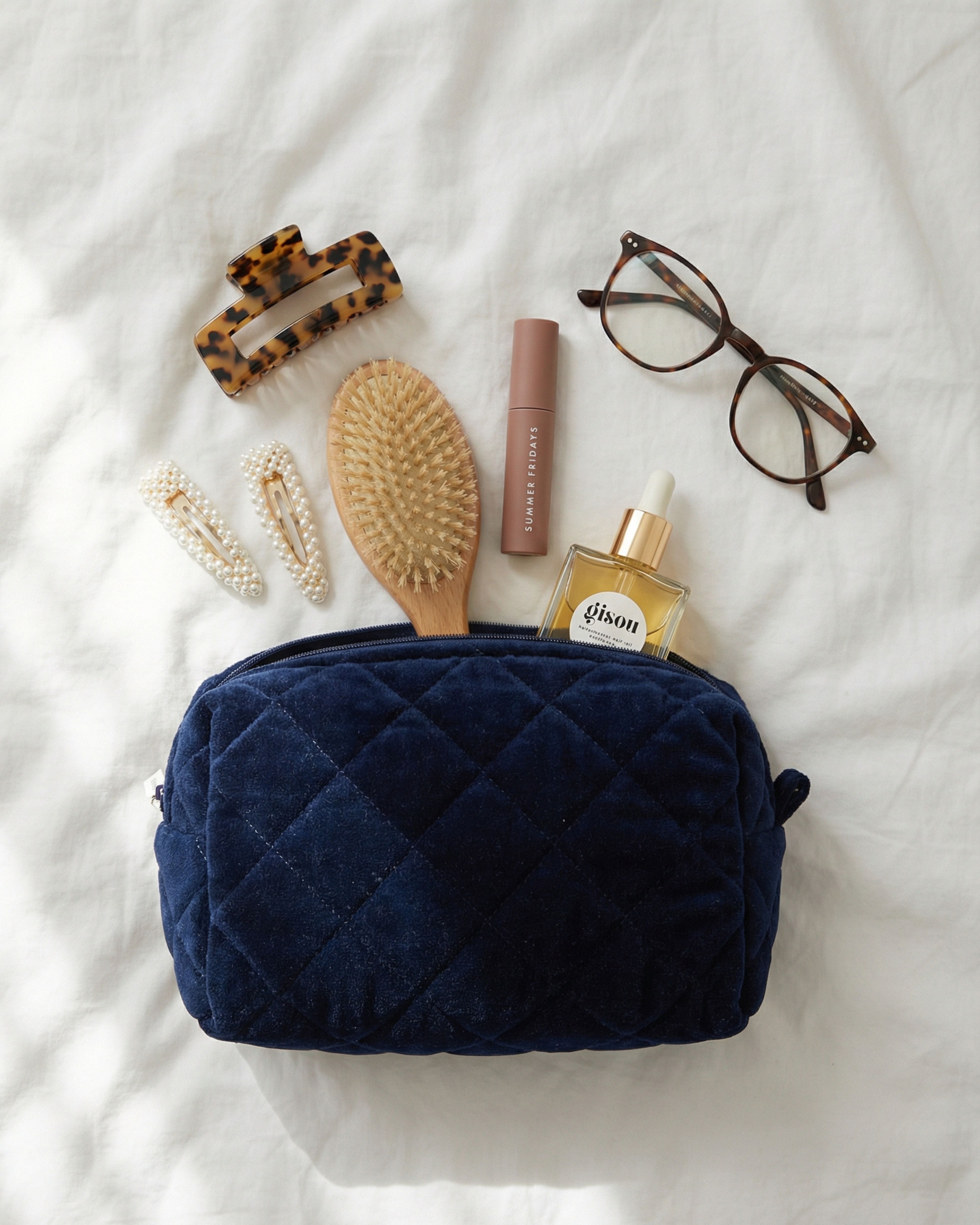 NAVY VELVET POUCH SET