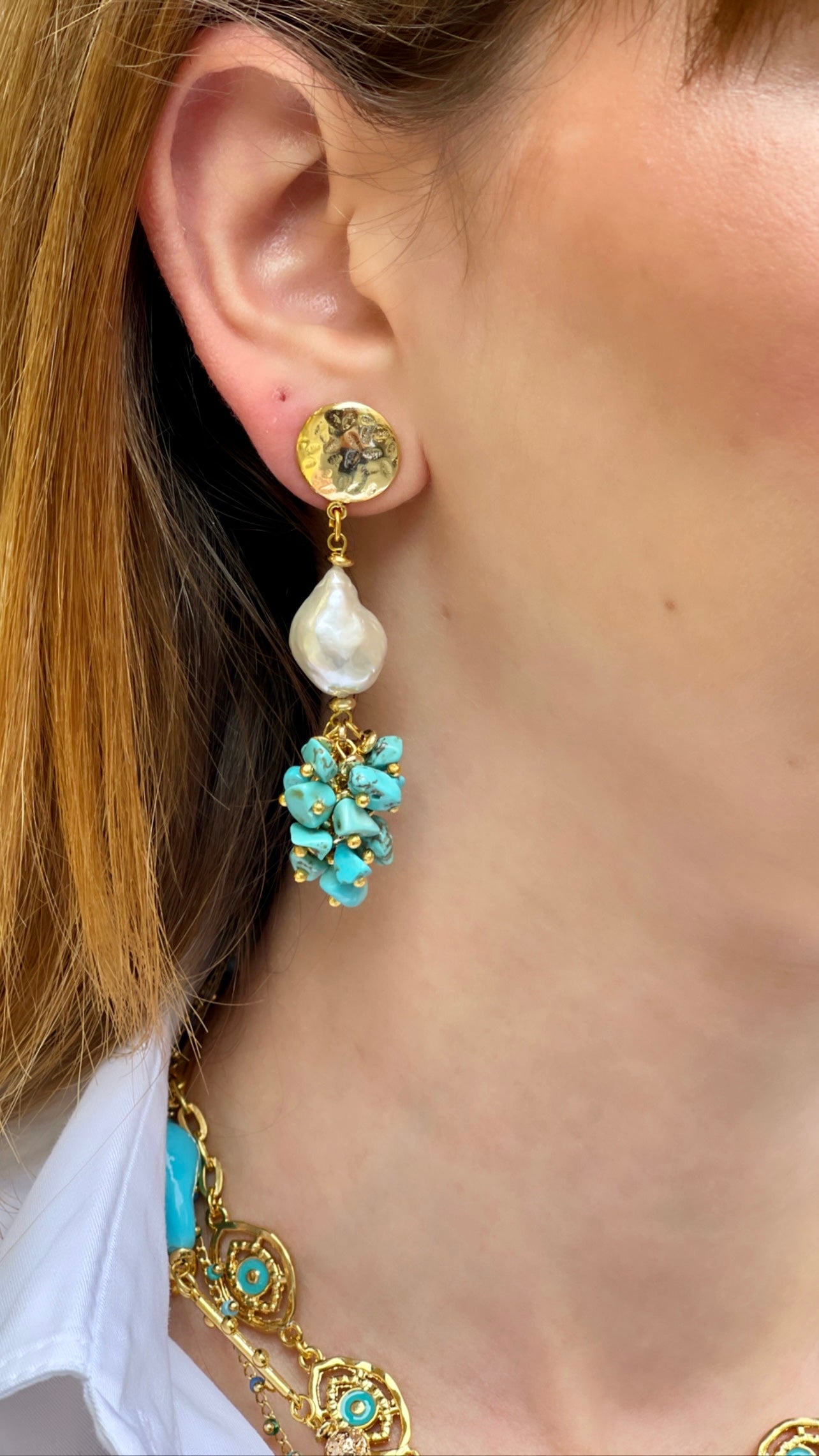 DANCING TURQUOISE BAROQUE PEARL EARRINGS