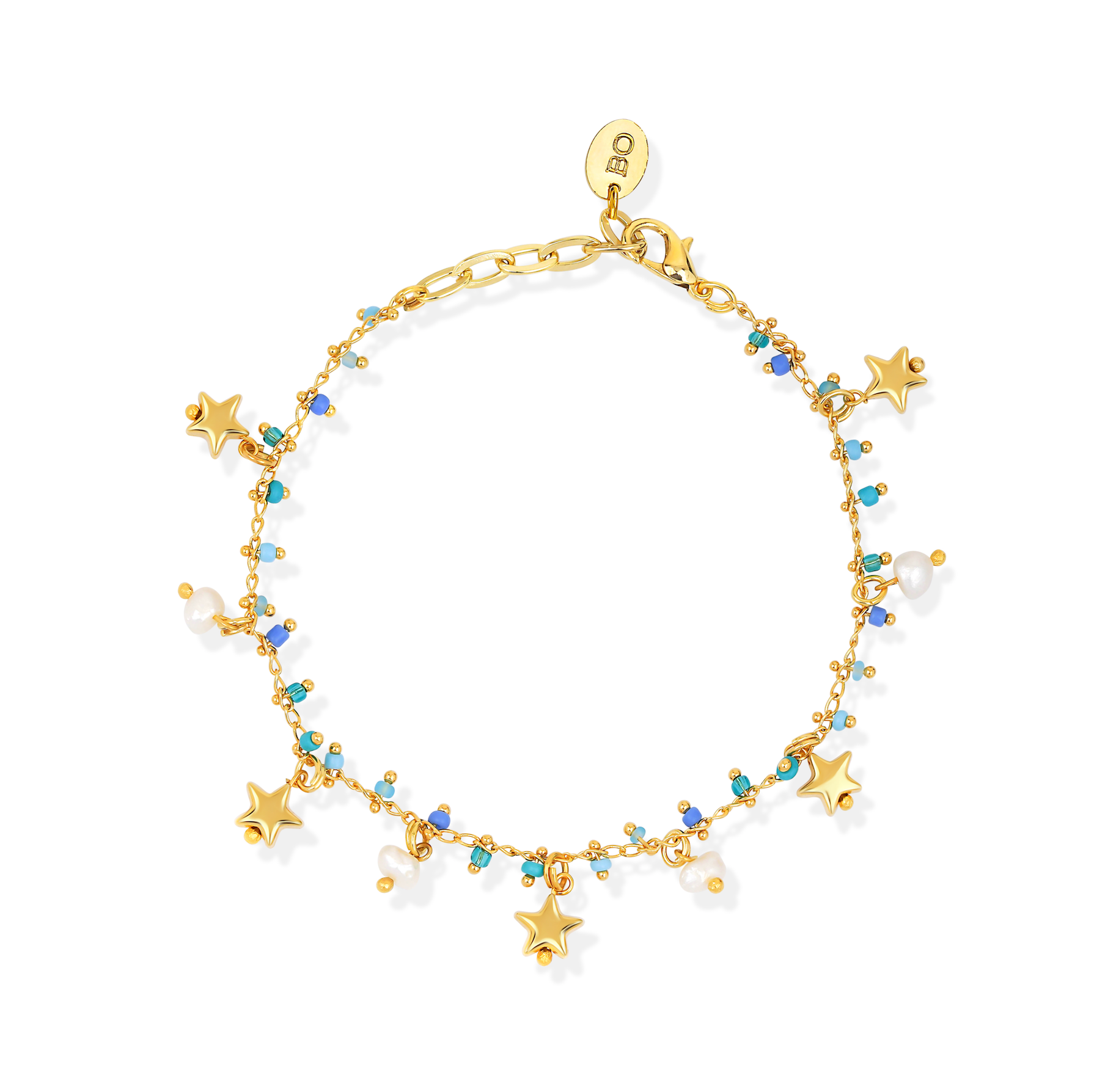 GYPSY BLUE GREEN BEADED CHARM ANKLET
