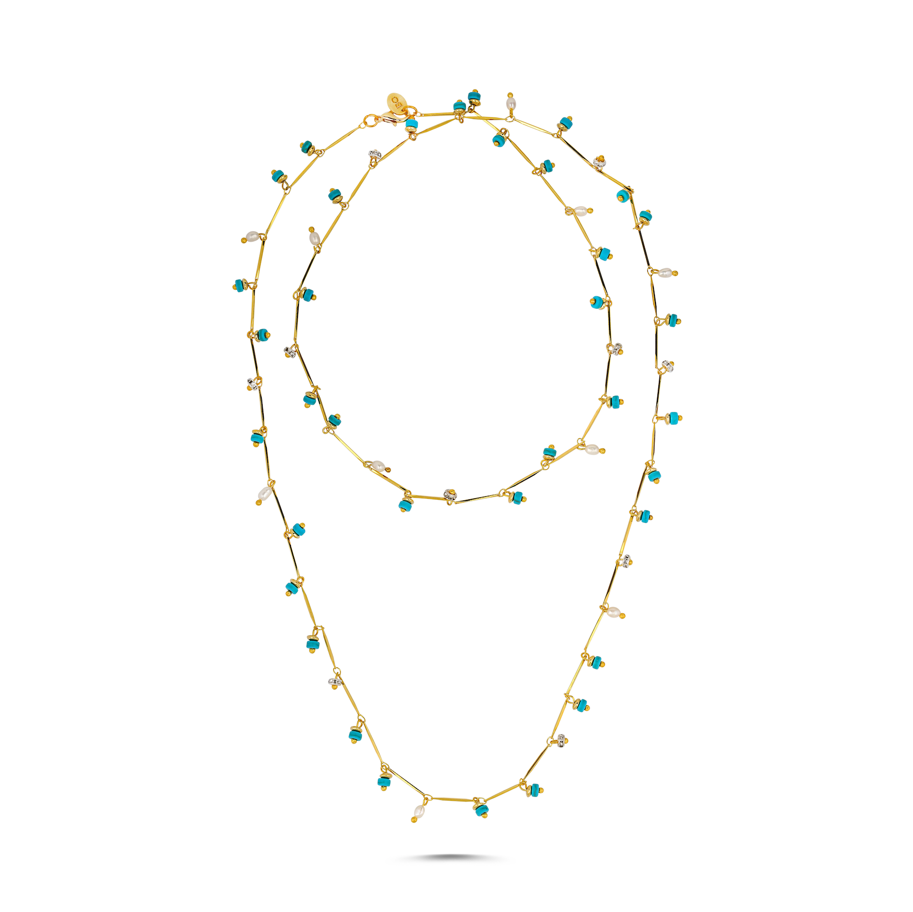 DANCING DISCO TURQUOISE SPARKLE LONG NECKLACE