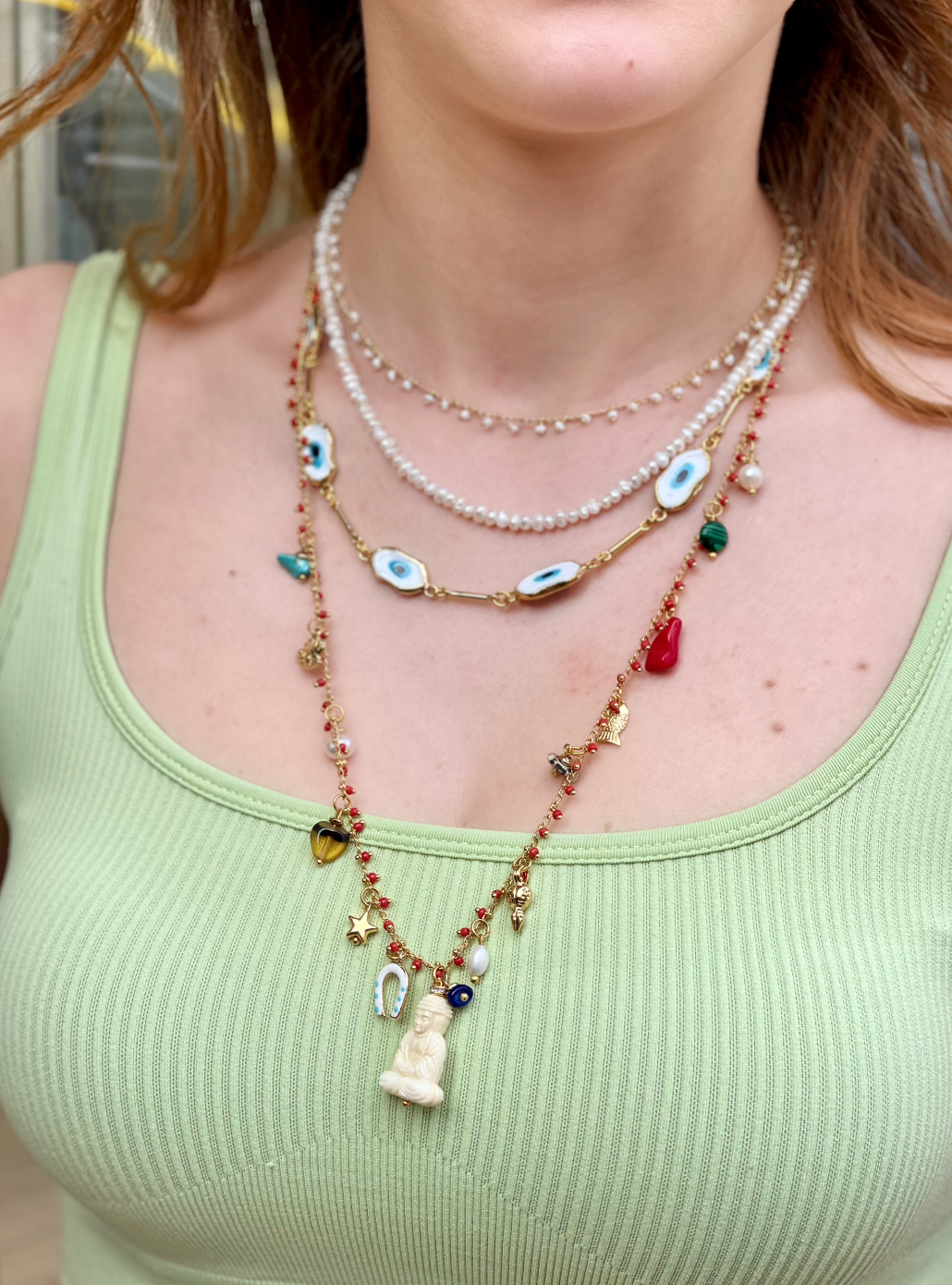 GYPSY RED BEADED BUDDHA CHARM NECKLACE