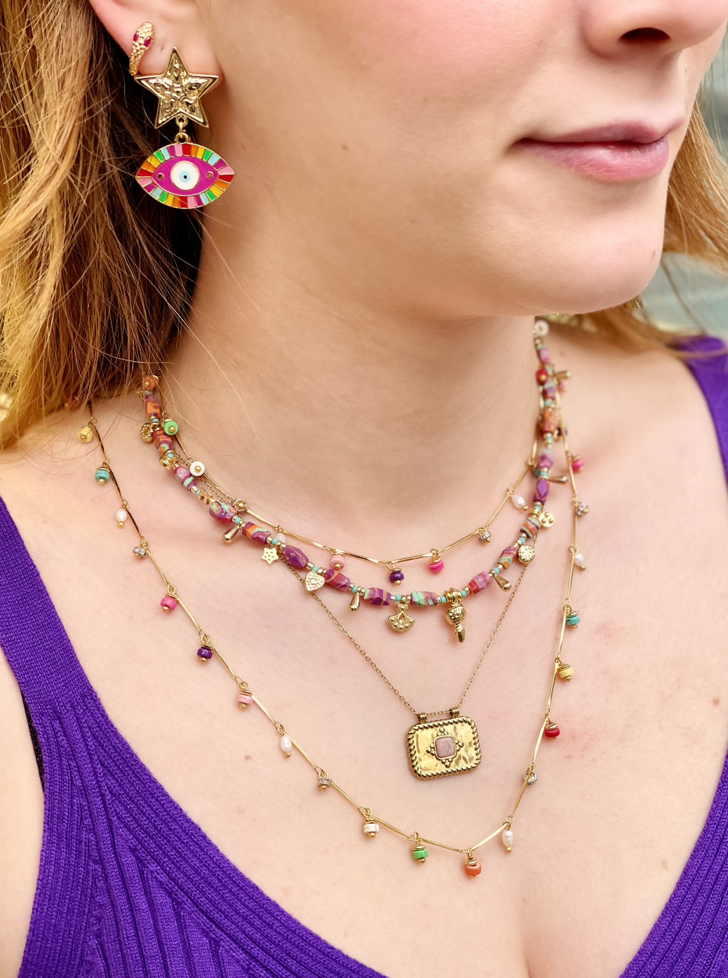 DANCING DISCO RAINBOW SPARKLE LONG NECKLACE