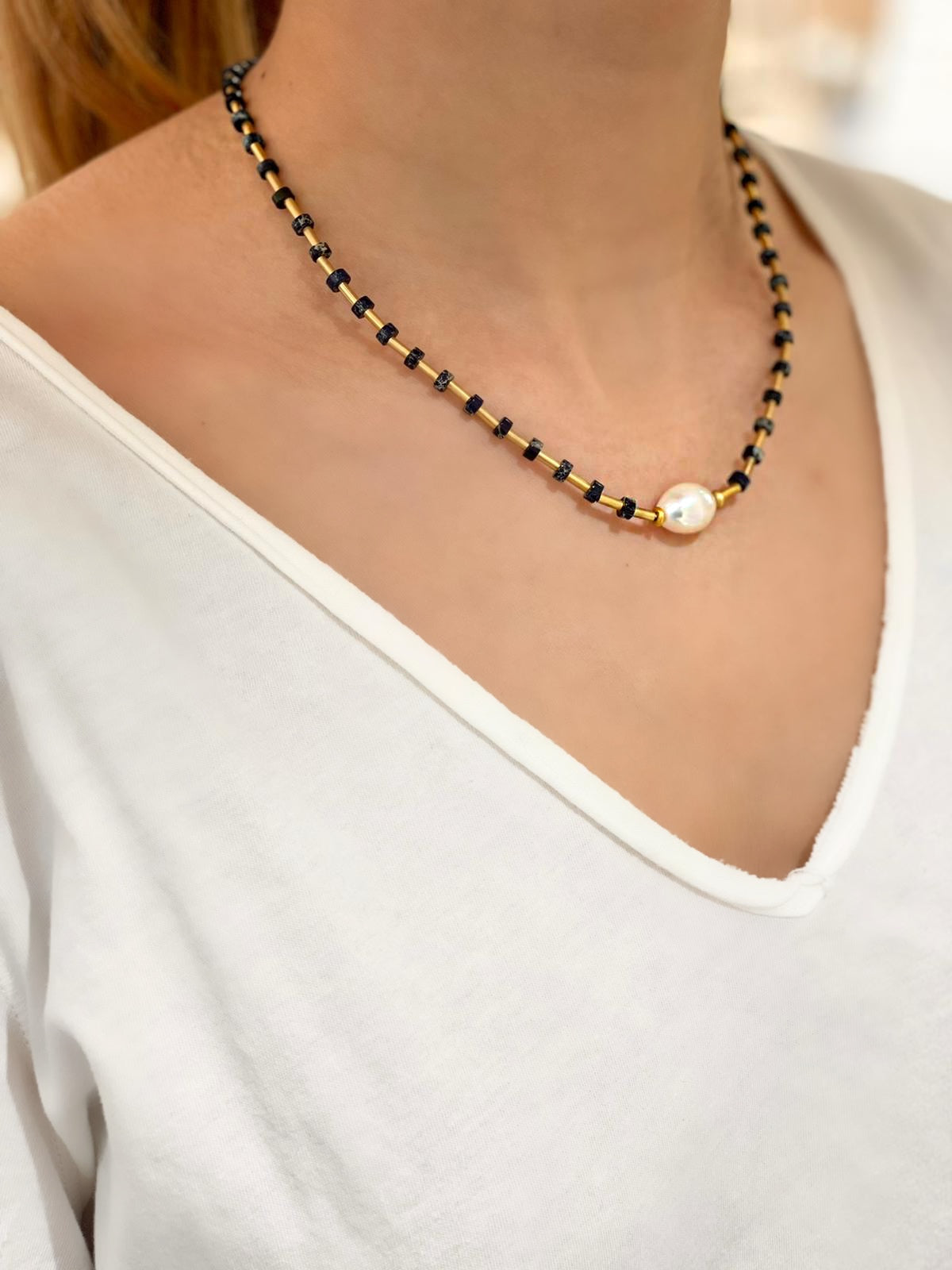 LAPIS LOVE PEARL NECKLACE