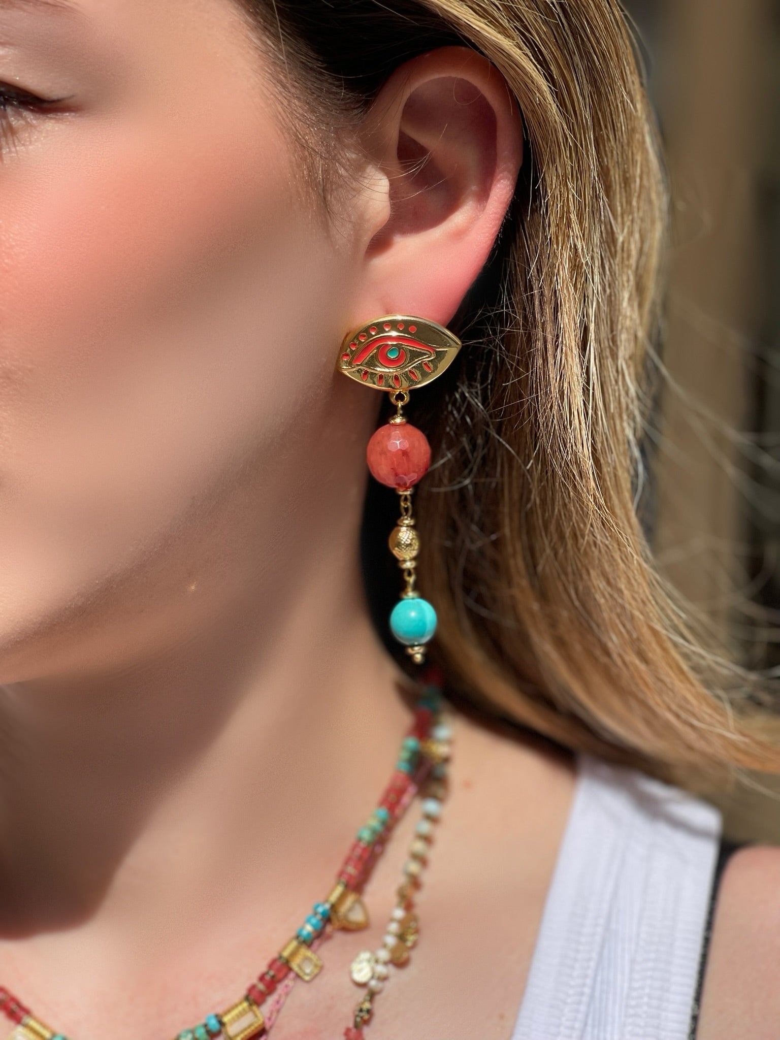 GUARDIAN PINK EVIL EYE EARRINGS