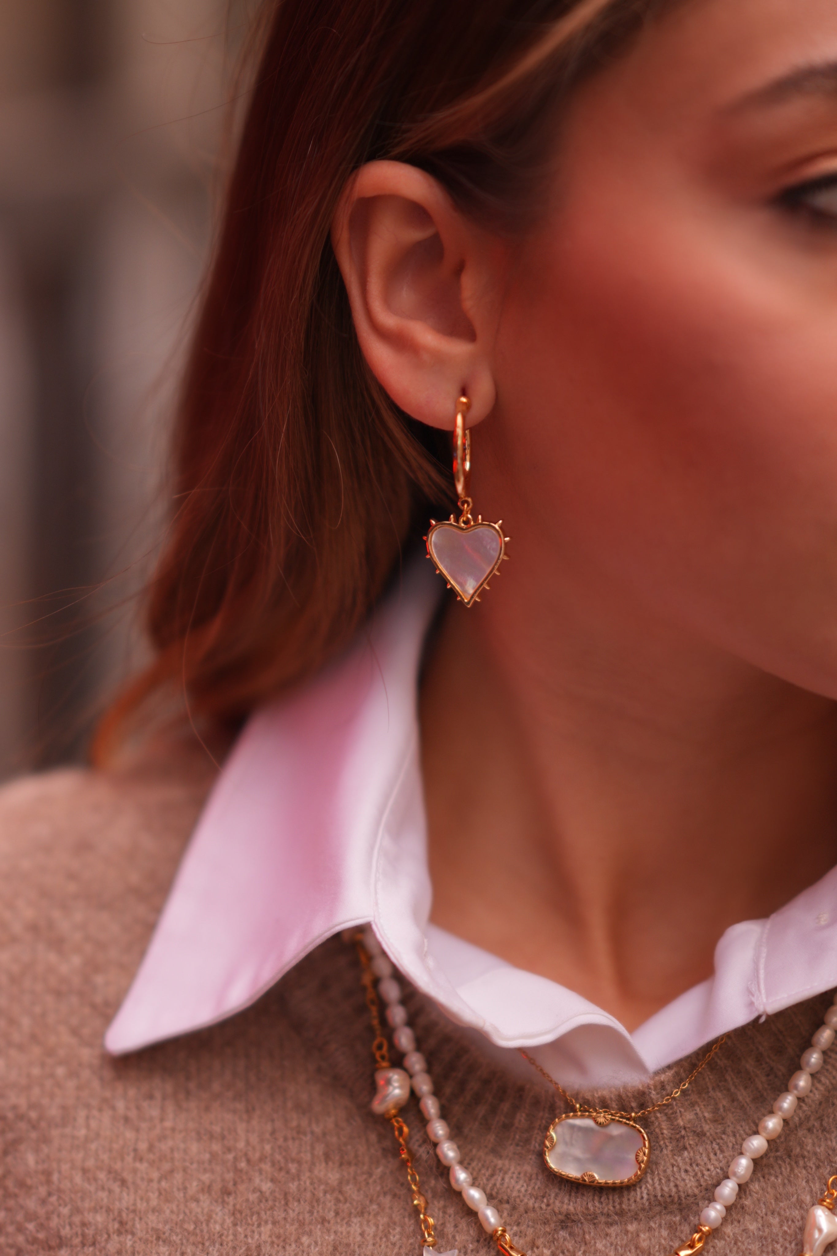 AMOUR MOTHER OF PEARL HOOP EARRINGS