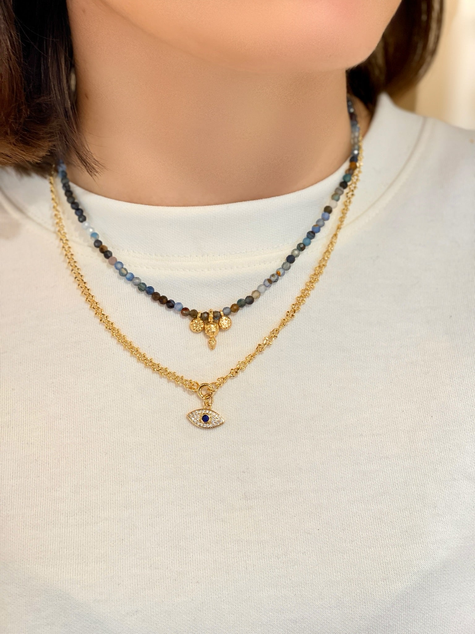 KYANITE NATURAL STONE EVIL EYE NECKLACE