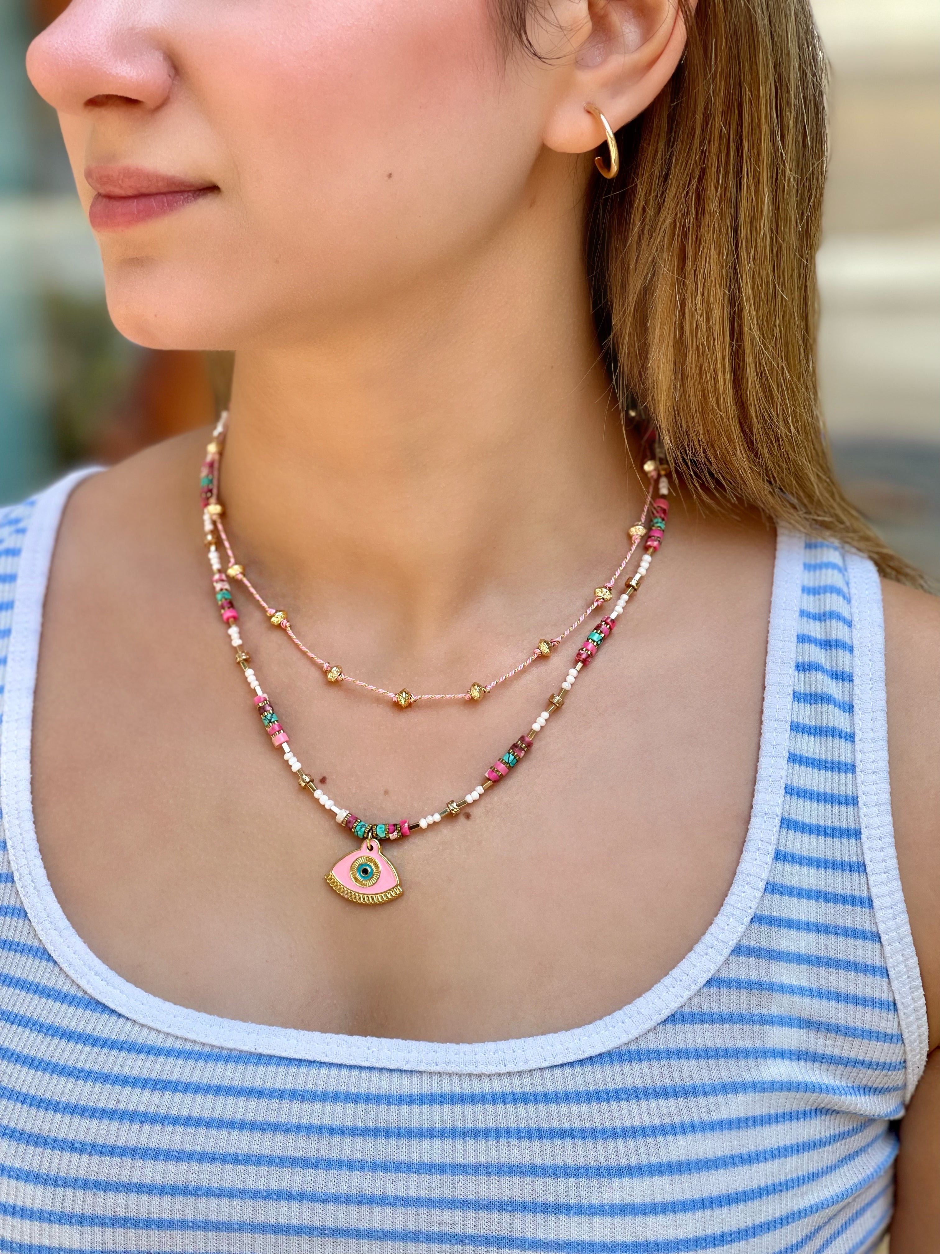 SUMMER ROSE EVIL EYE NECKLACE