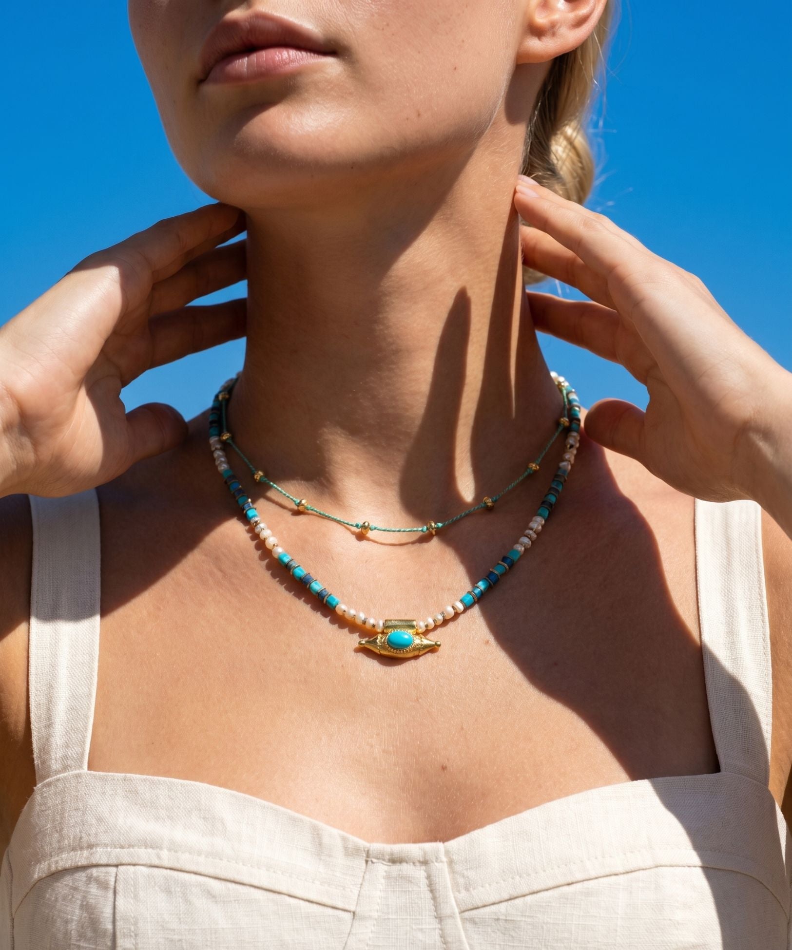 MYSTIC EYE TURQUOISE PEARL NECKLACE