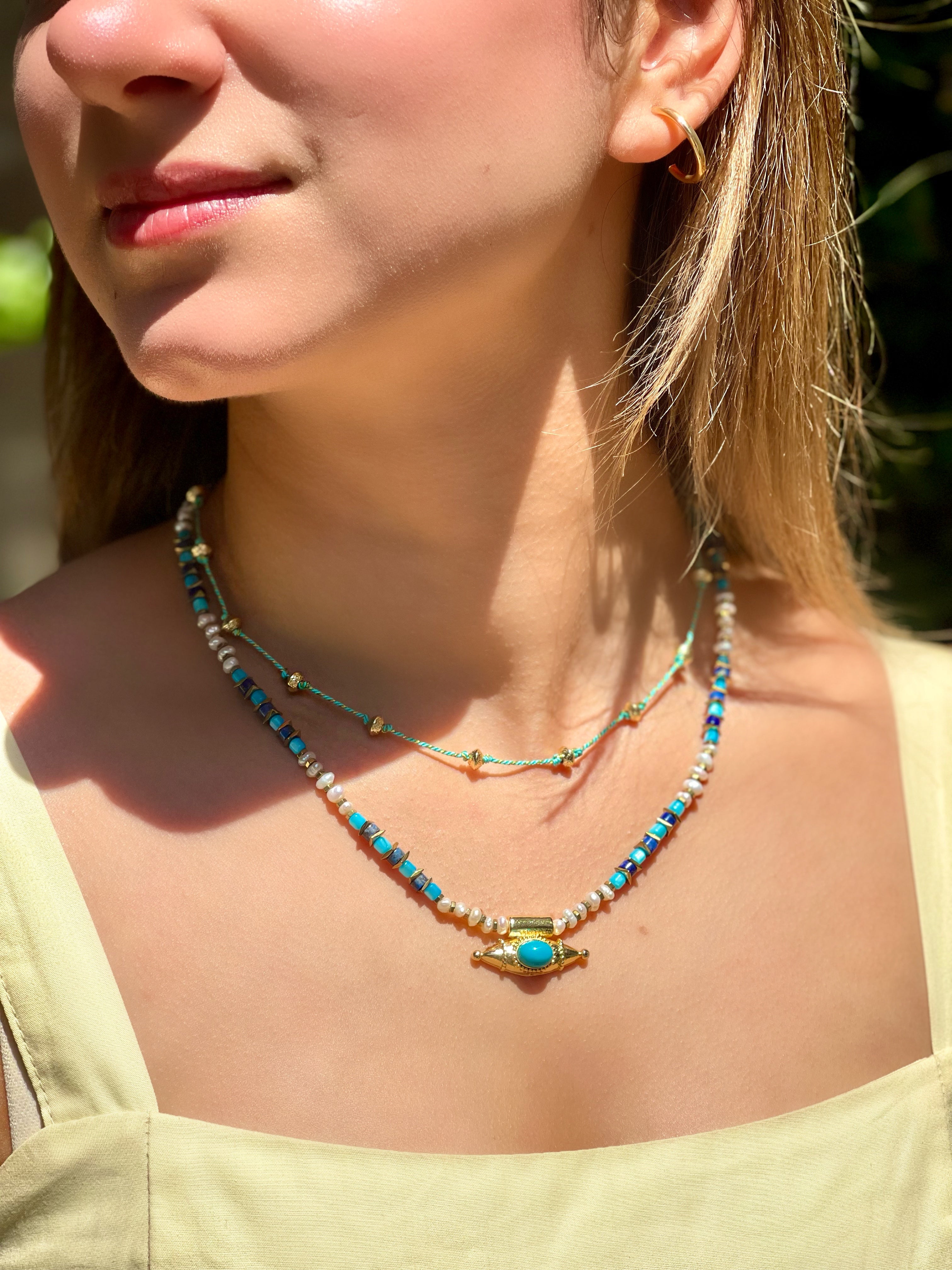 MYSTIC EYE TURQUOISE PEARL NECKLACE