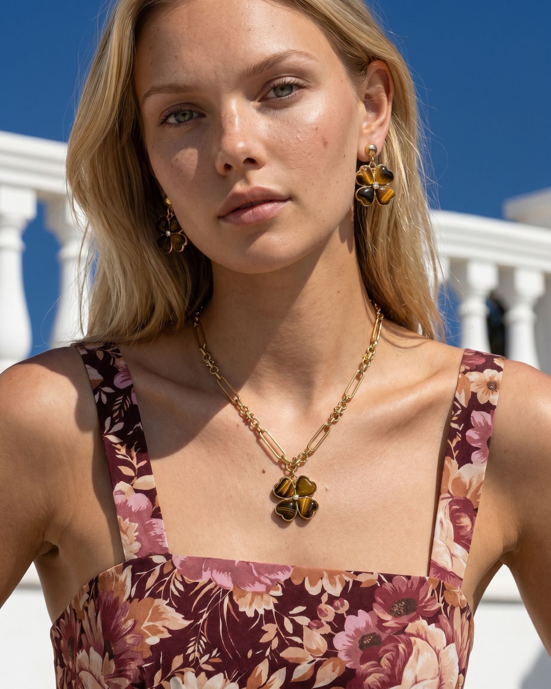 GARDEN CLOVER TIGER EYE EARRINGS