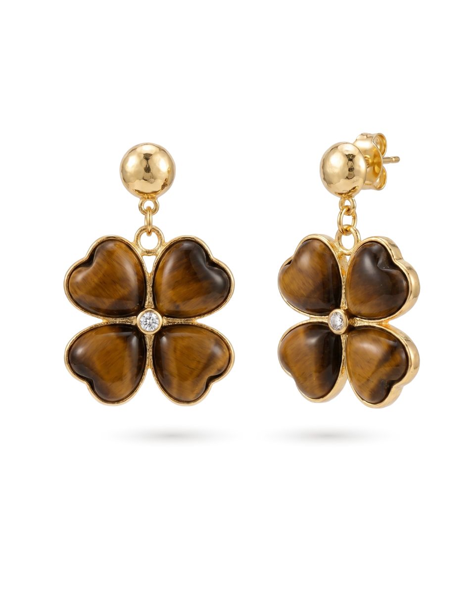 GARDEN CLOVER TIGER EYE EARRINGS