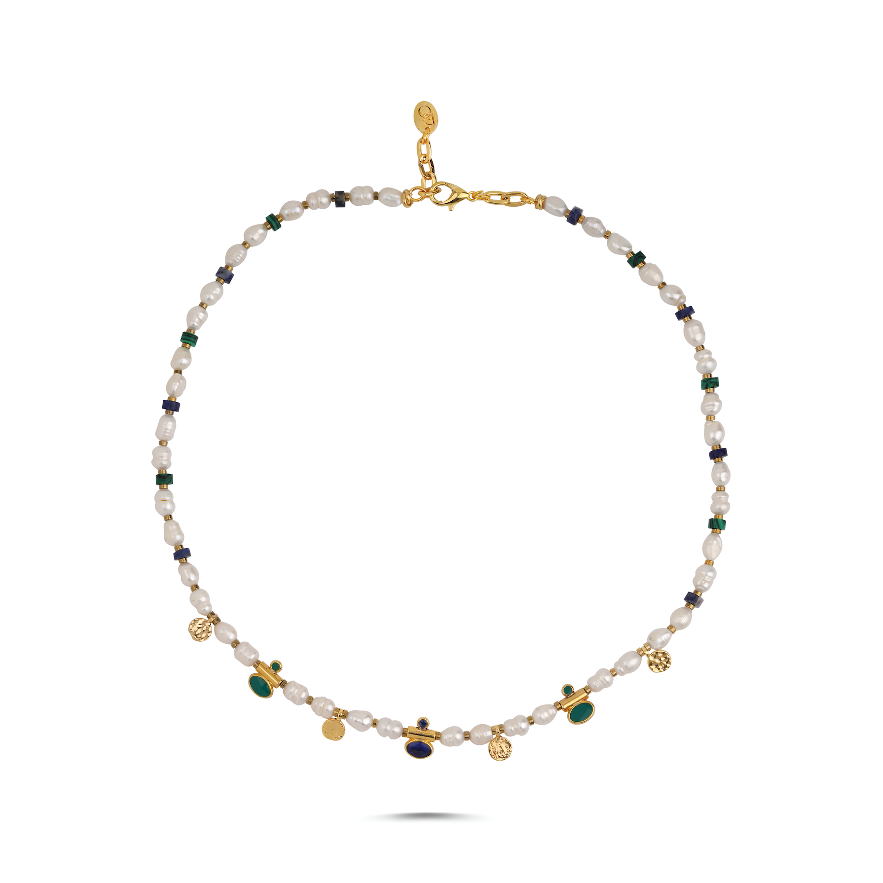 LOVE DROP MALACHITE LAPIS PEARL NECKLACE