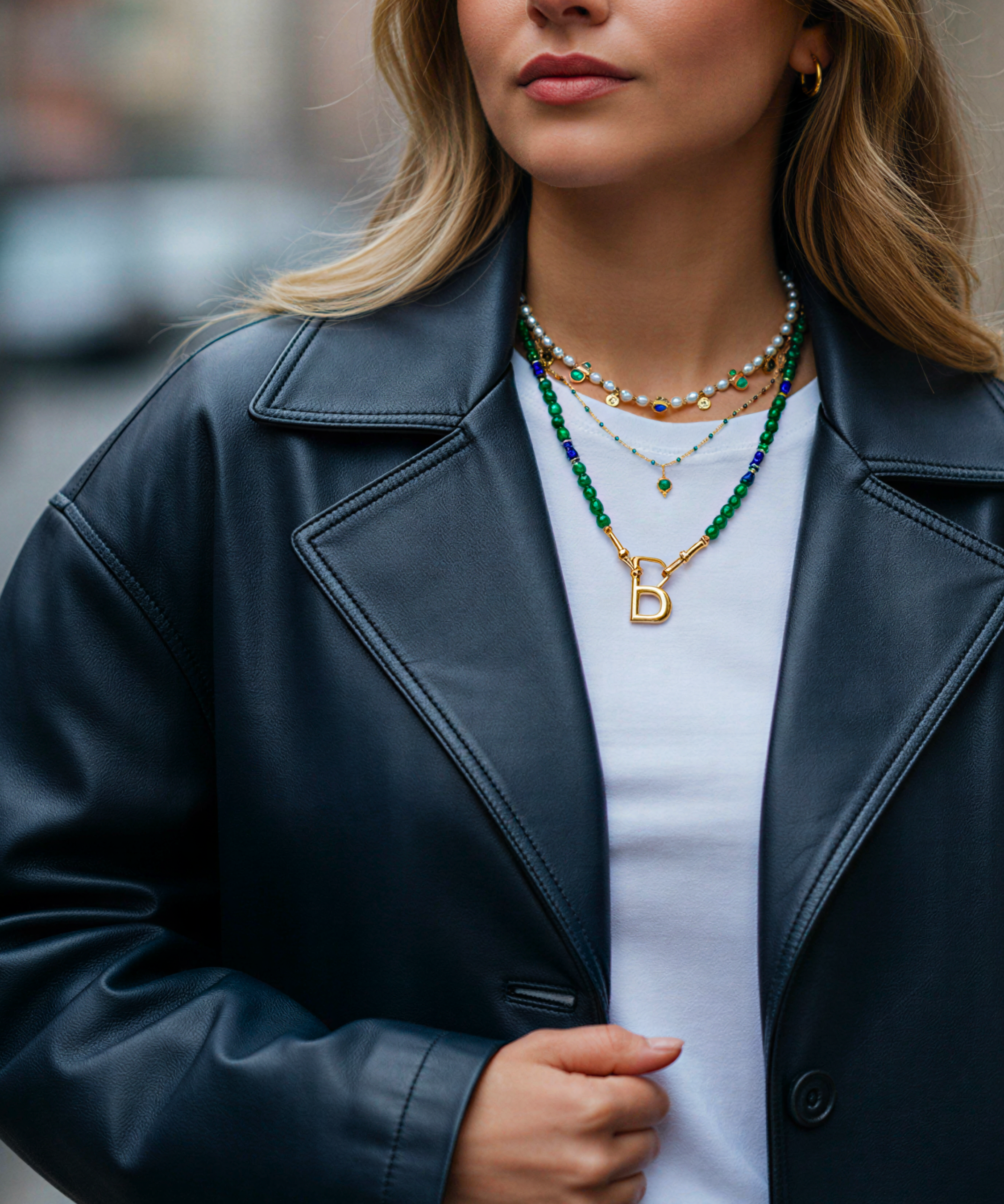 LOVE DROP MALACHITE LAPIS PEARL NECKLACE