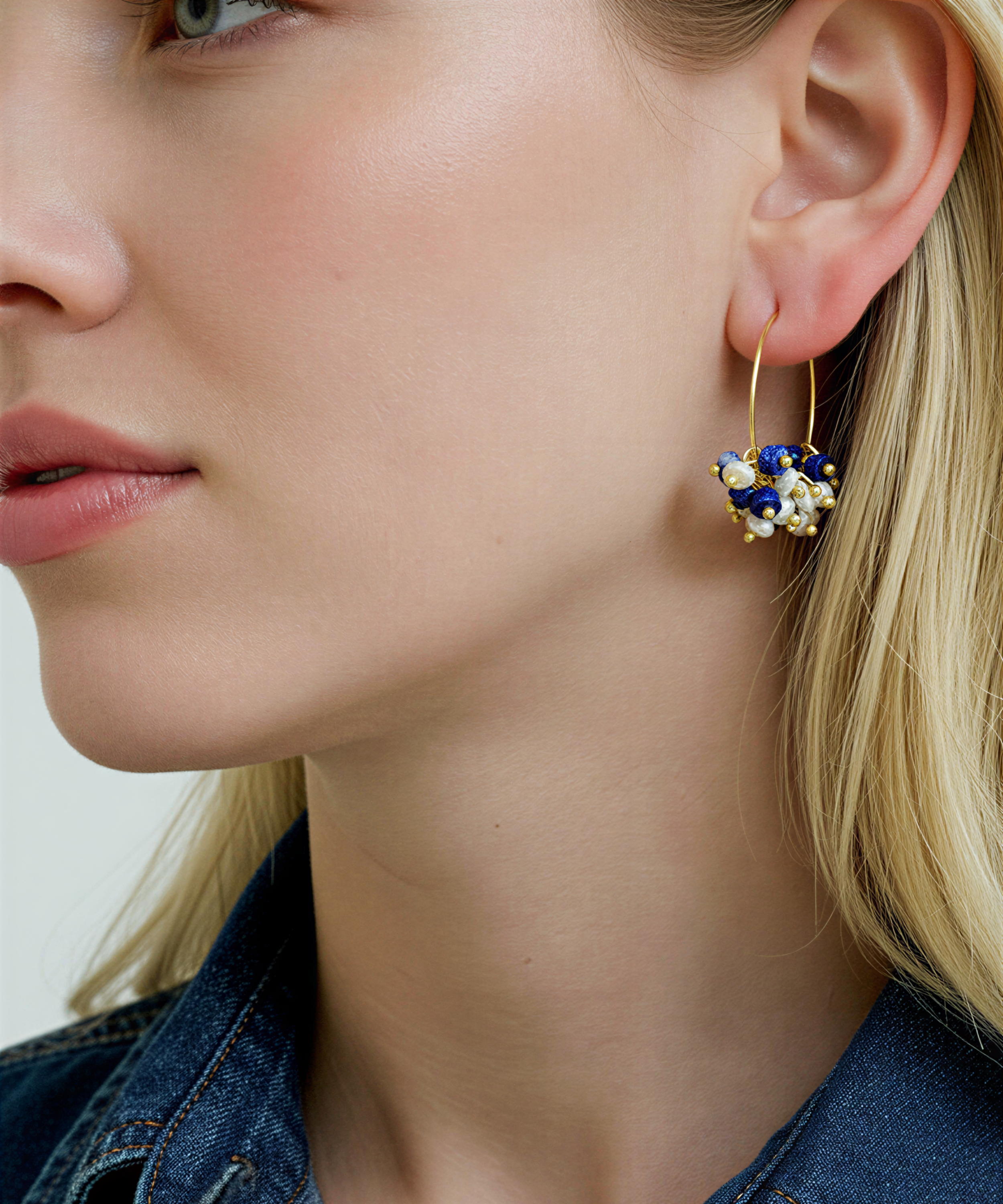 DIANA LAPIS PEARL EARRINGS