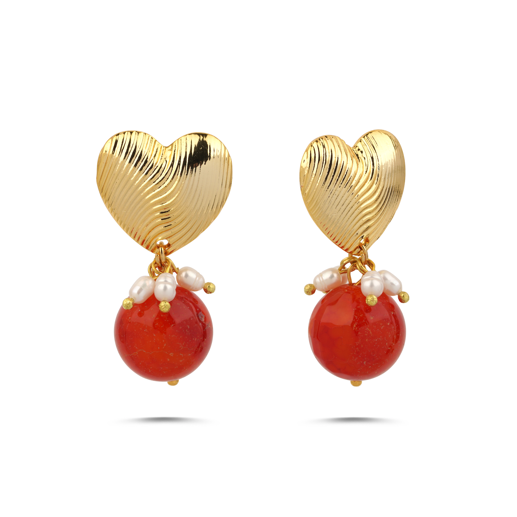 BONBON ORANGE PEARL HEART EARRINGS