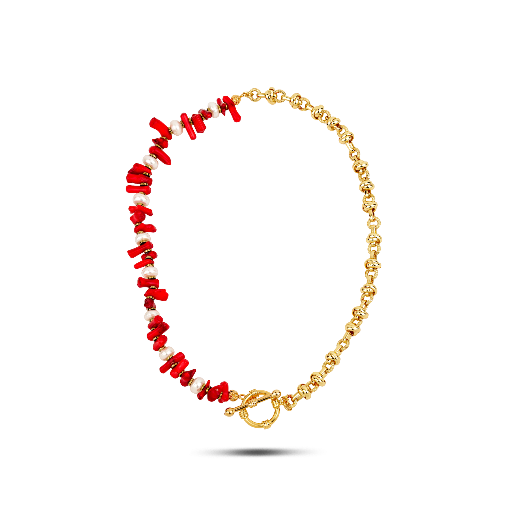 SUNSET CORAL RED NATURAL STONE PEARL NECKLACE