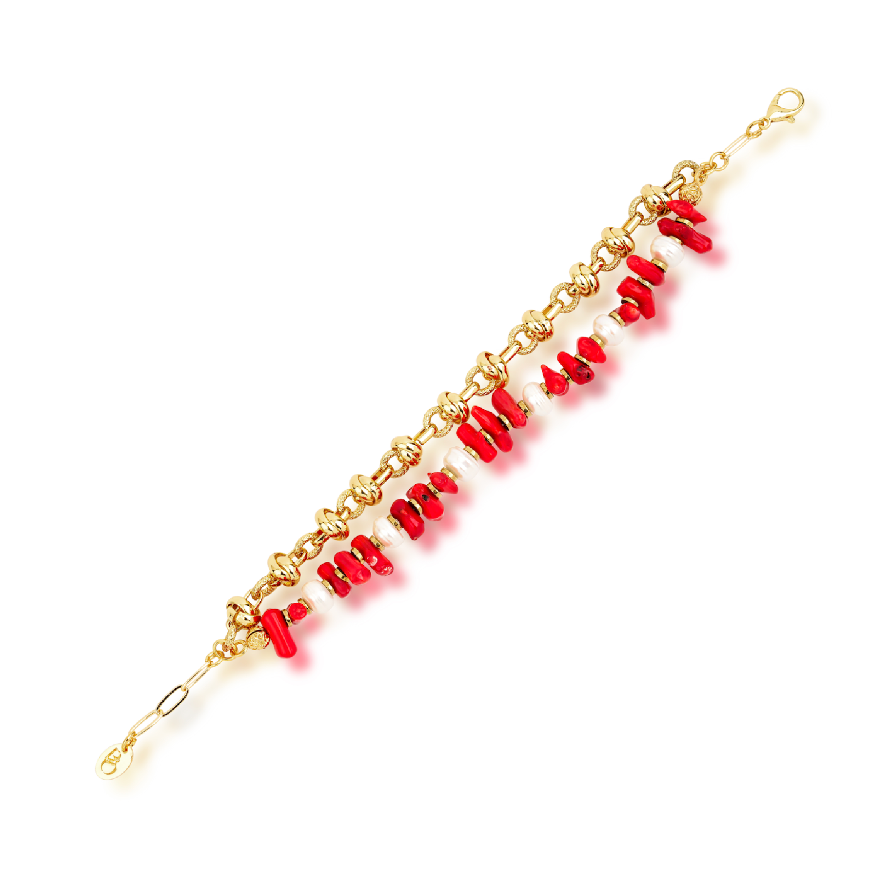 SUNSET CORAL RED NATURAL STONE PEARL BRACELET