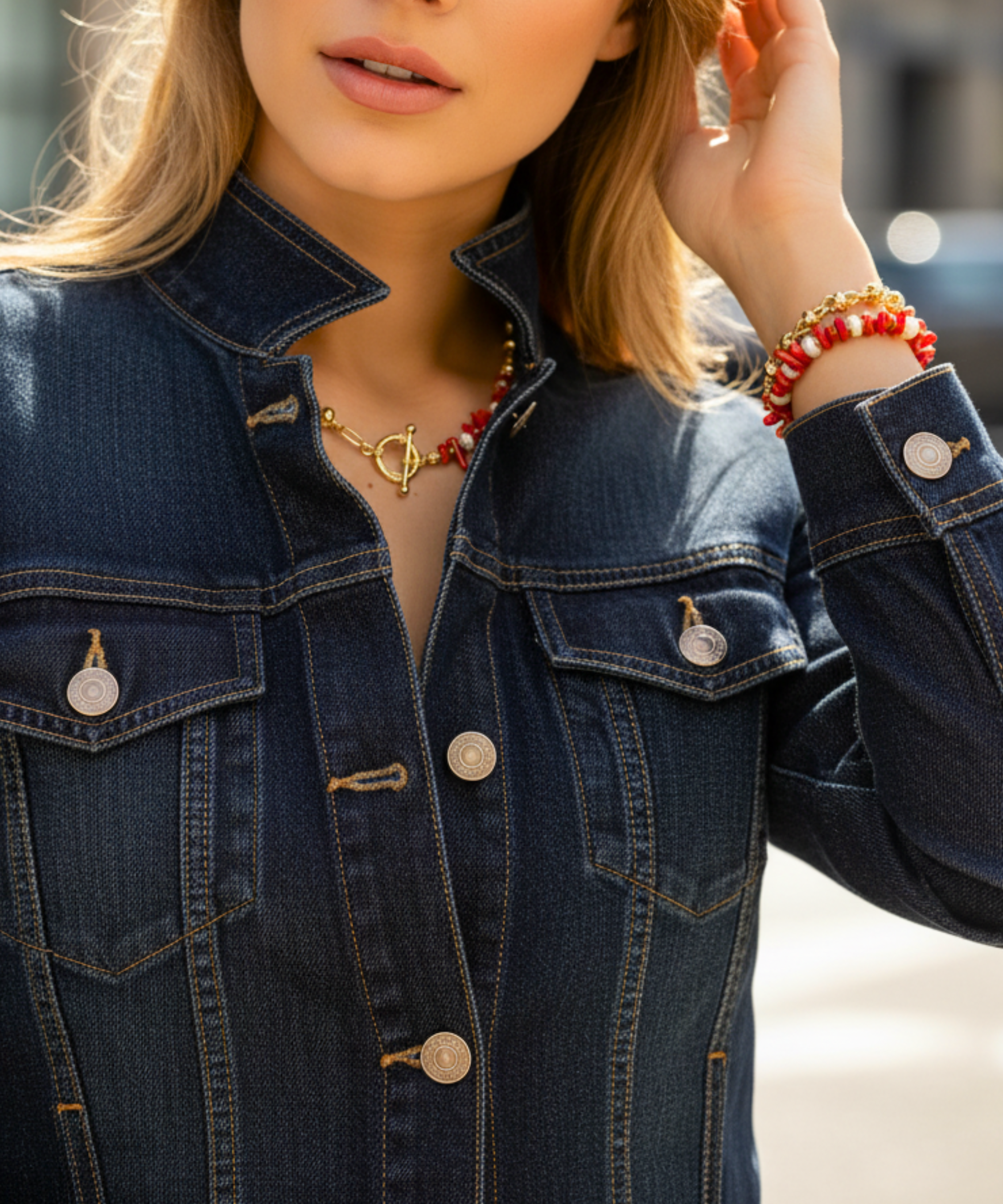 SUNSET CORAL RED NATURAL STONE PEARL BRACELET
